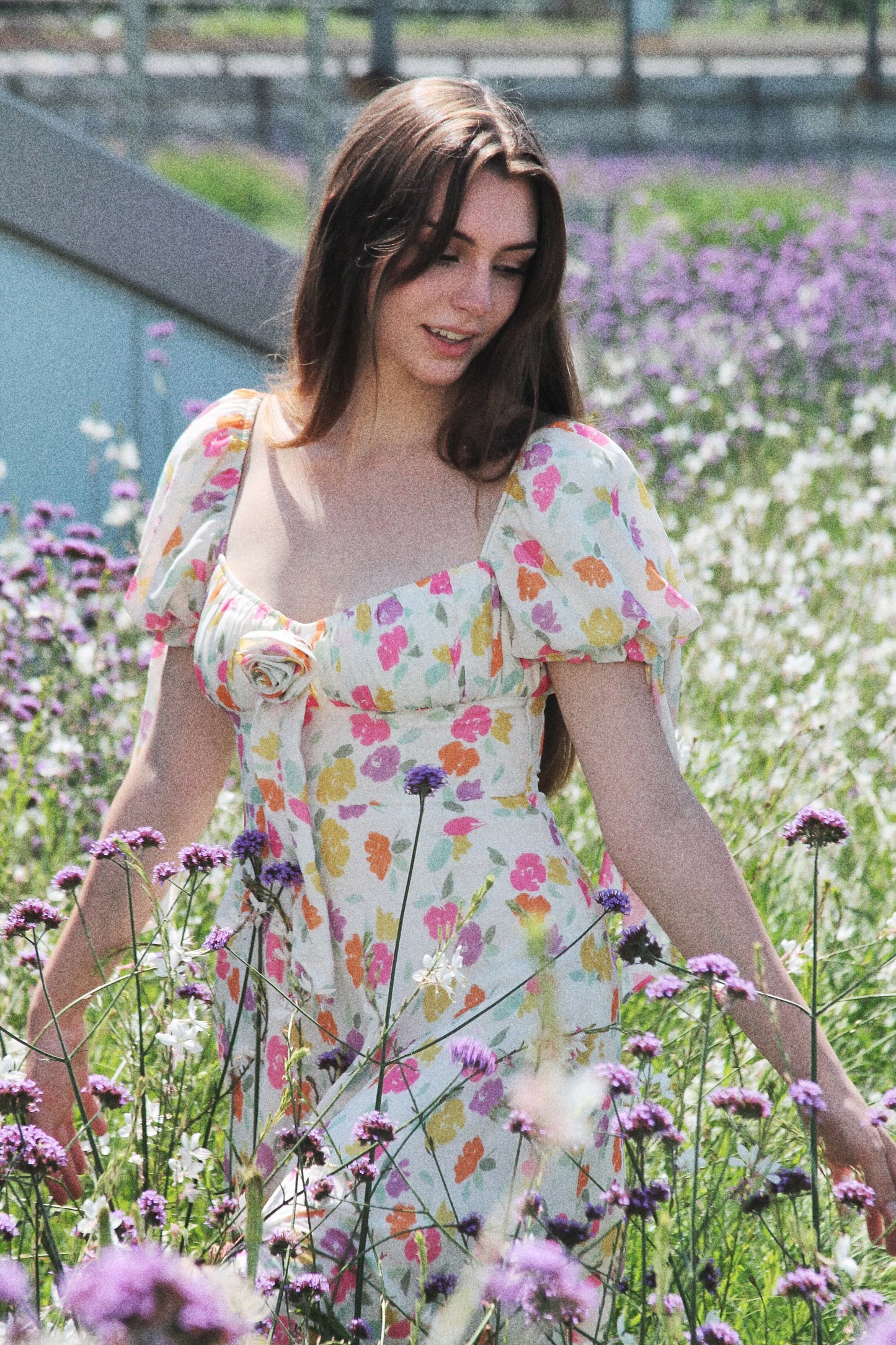 FORGET ME NOT asymmetrical + high-low floral dress, small >> white w/ floral print