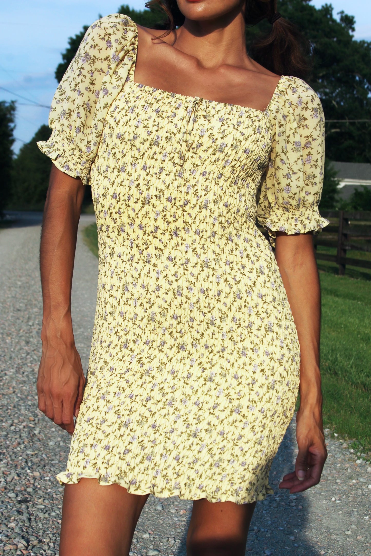 JUNIPER SUNSET smocked floral mini dress, medium