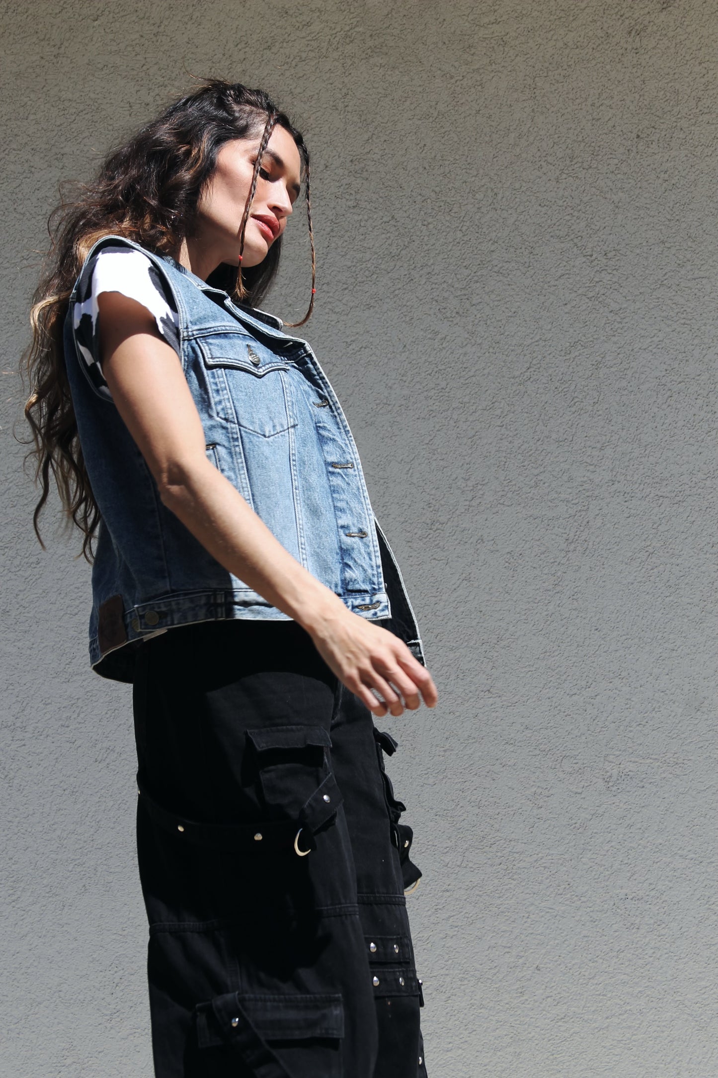 LIVE TO RIDE Harley Davidson embroidered denim vest, large *VINTAGE*>> medium wash