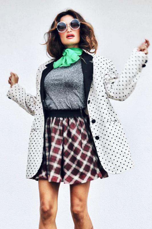 ON THE DOT polka dot blazer, size 14 *VINTAGE* >> beige w/ black dots