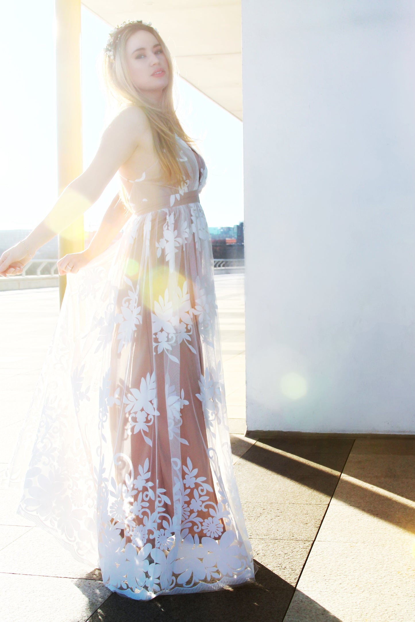 ORIGINAL GODDESS lace vintage-inspired maxi dress, medium