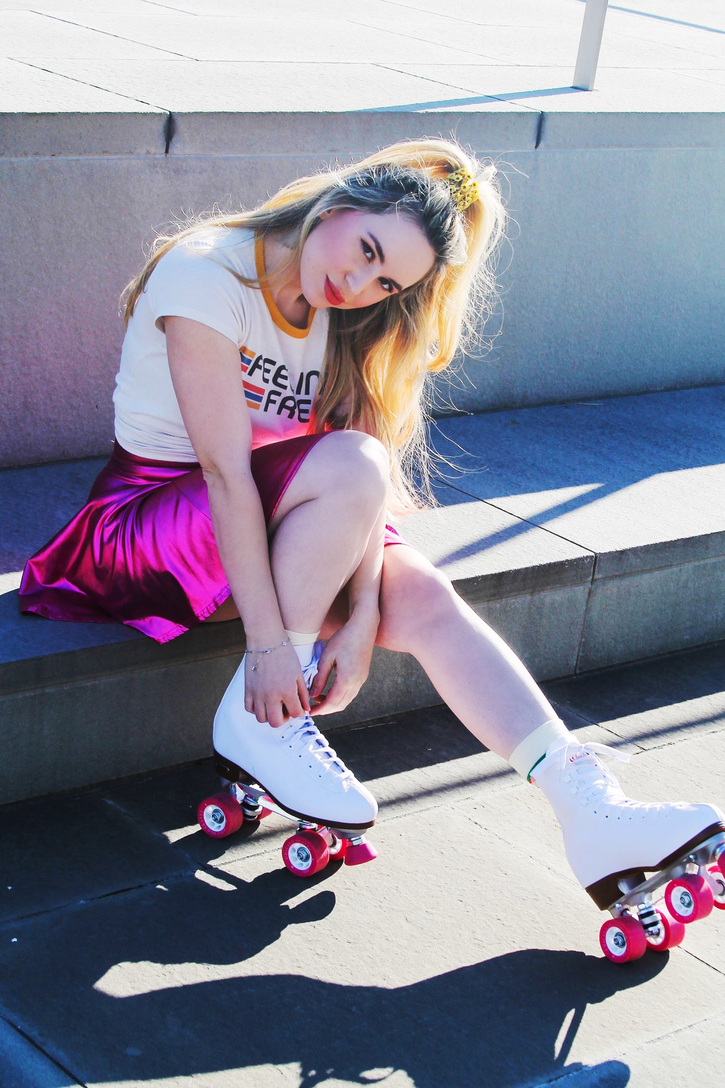 FEELS ON WHEELS hot pink metallic mini skirt, medium