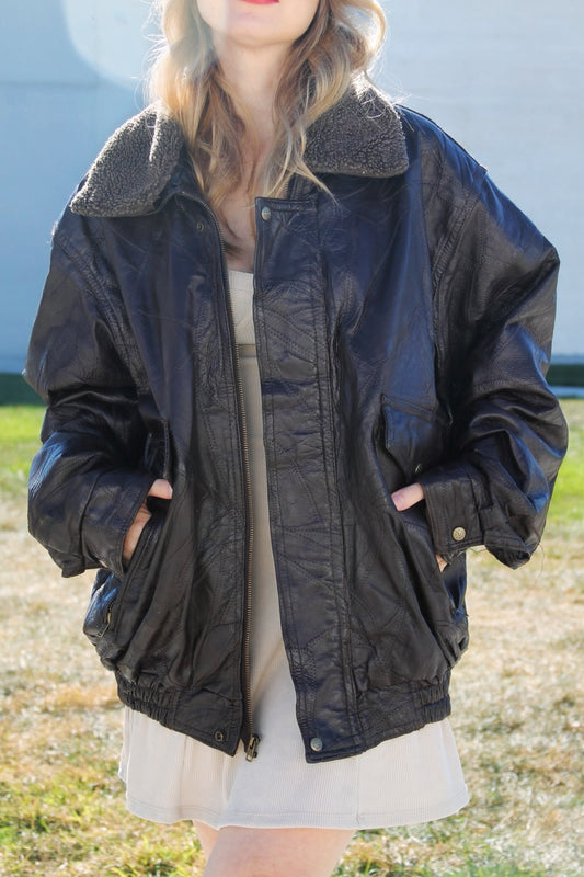 AMELIA EARHART oversized leather bomber, XL *TRUE VINTAGE + 100% GENUINE LEATHER* >> deep mocha