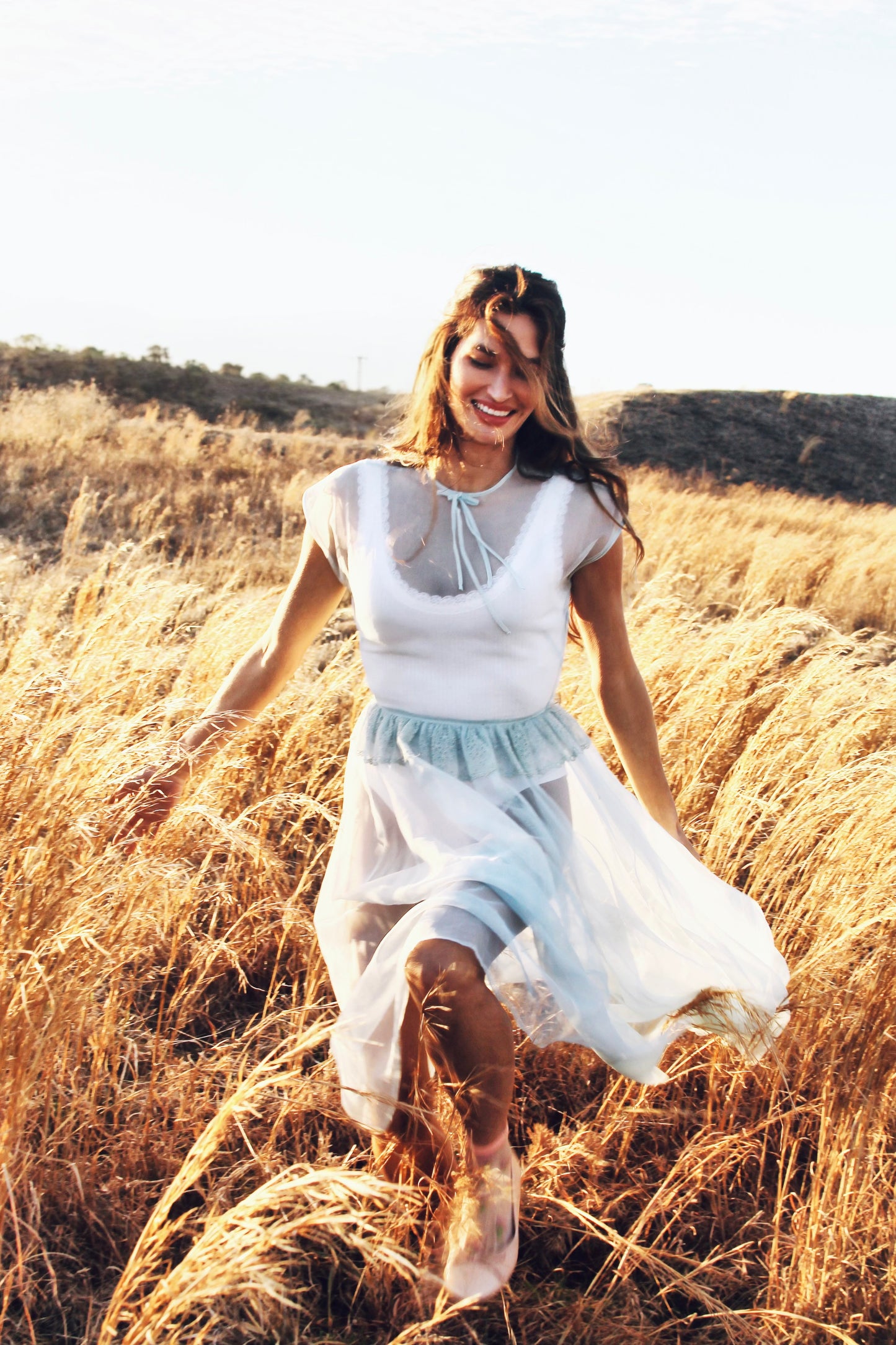 MEMORIES OF THE SUN completely sheer midi dress *FOXY FAVE* in antique blue