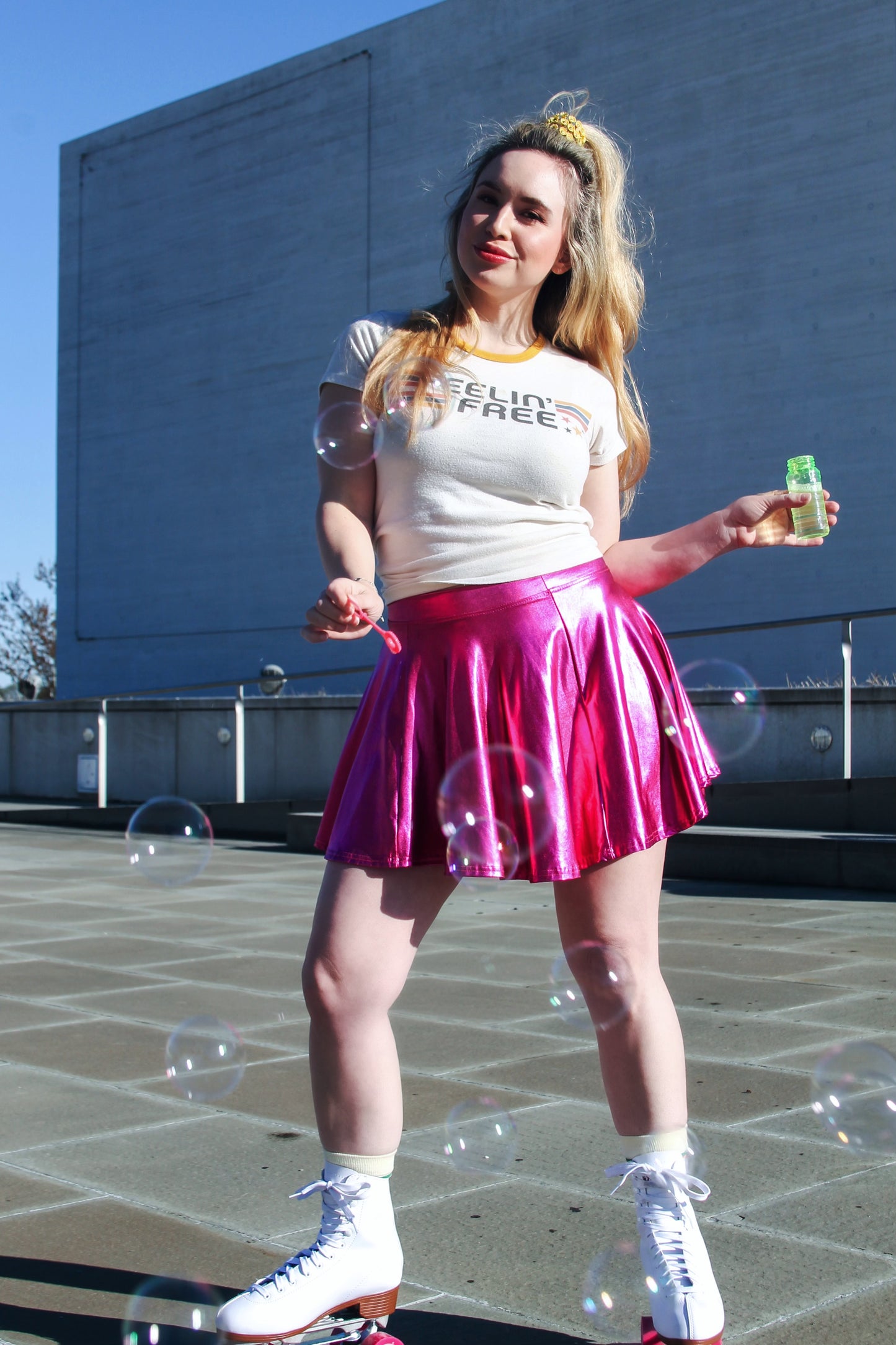 FEELS ON WHEELS hot pink metallic mini skirt, medium