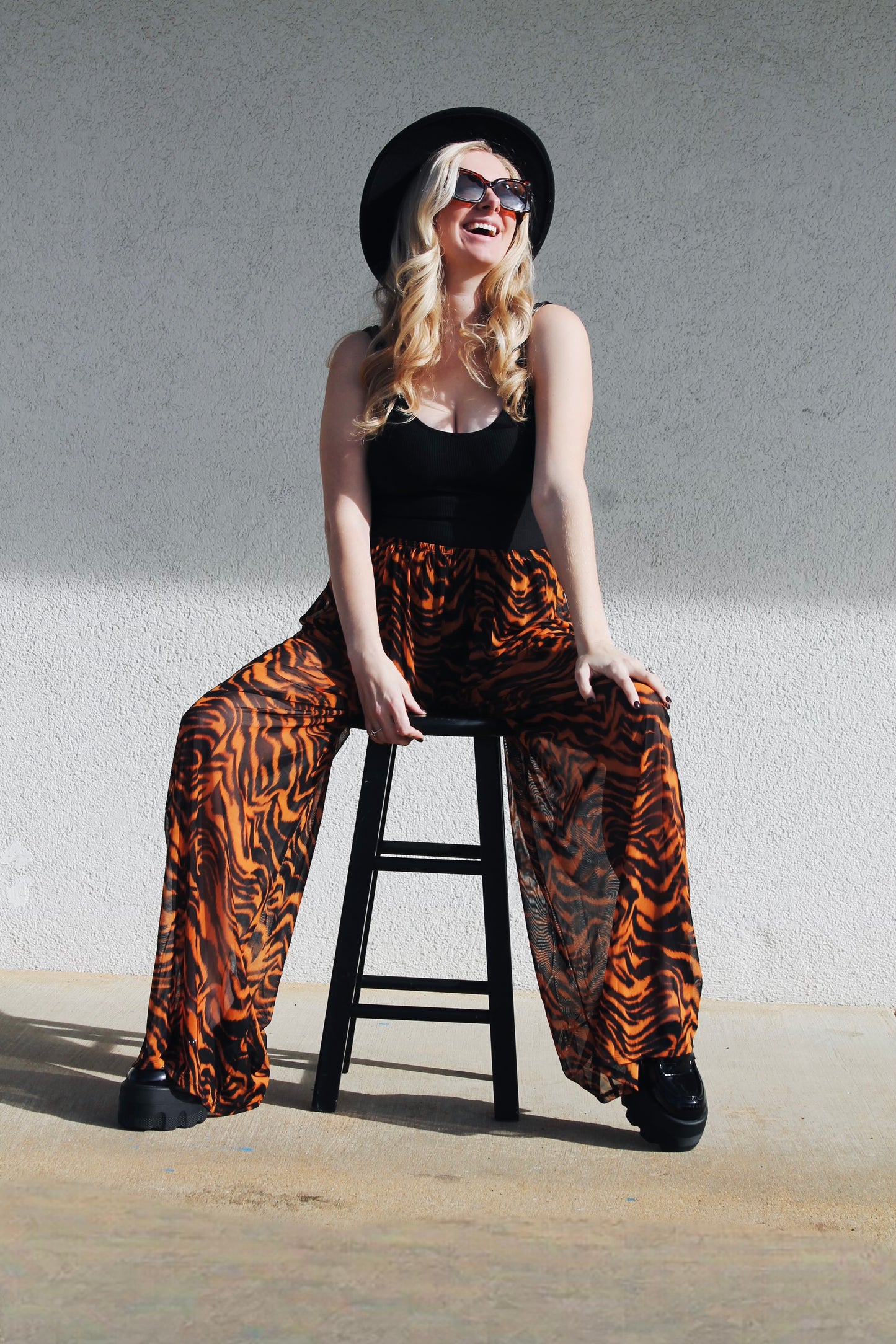 HEAR ME ROAR sheer tiger stripe trousers, medium