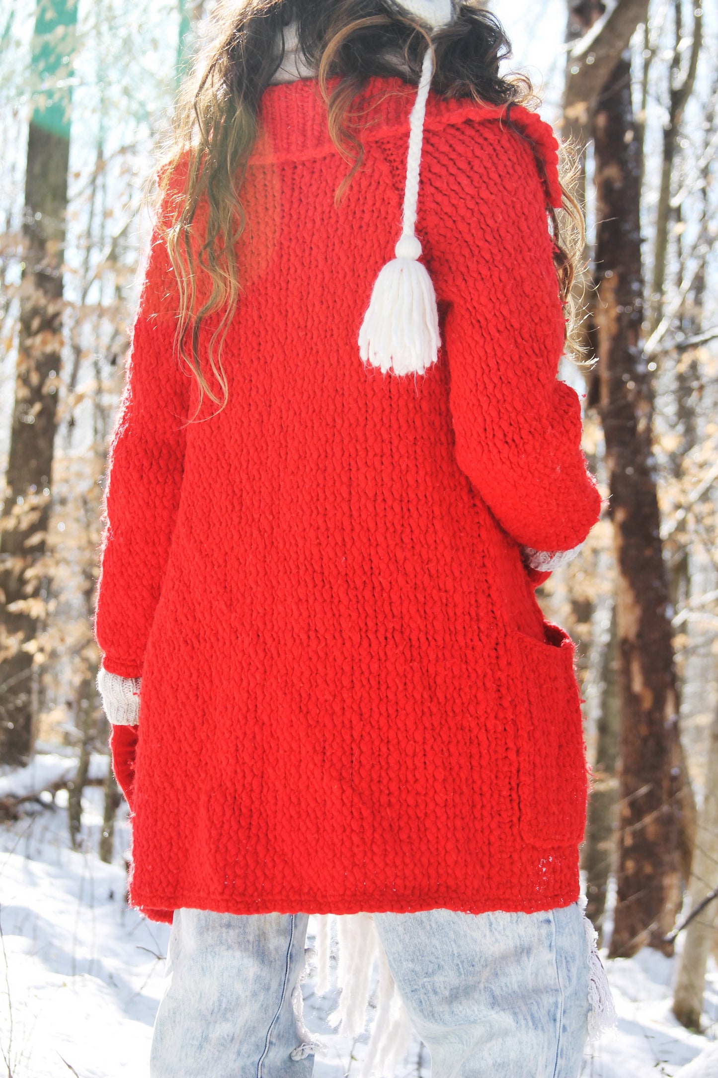 SNOW DAY chunky cable knit jacket *TRUE VINTAGE + FOXY FAVE* >> candy apple red