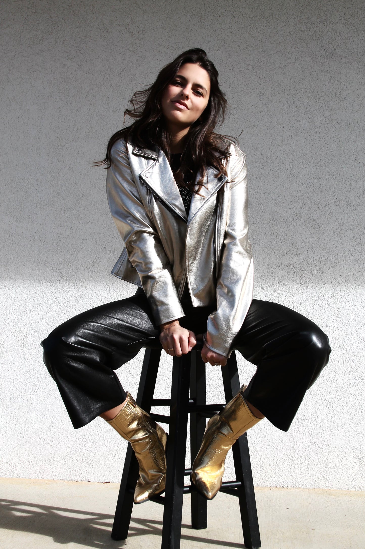 GOTHAM CITY gold metallic vegan leather jacket, medium