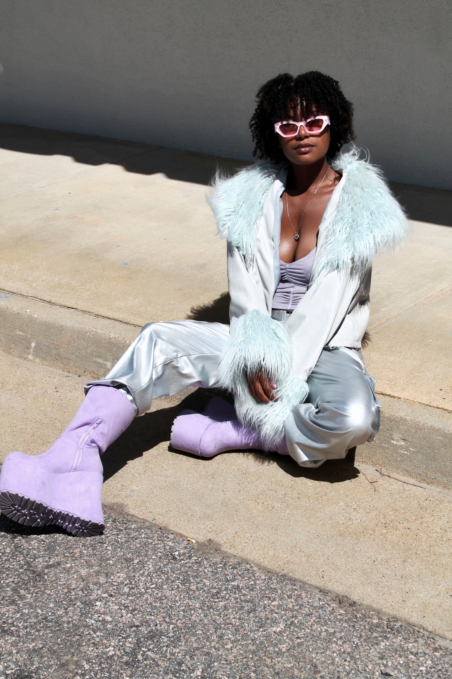 SHOW PONY vegan leather • shag fur jacket, size 14 *ASOS*