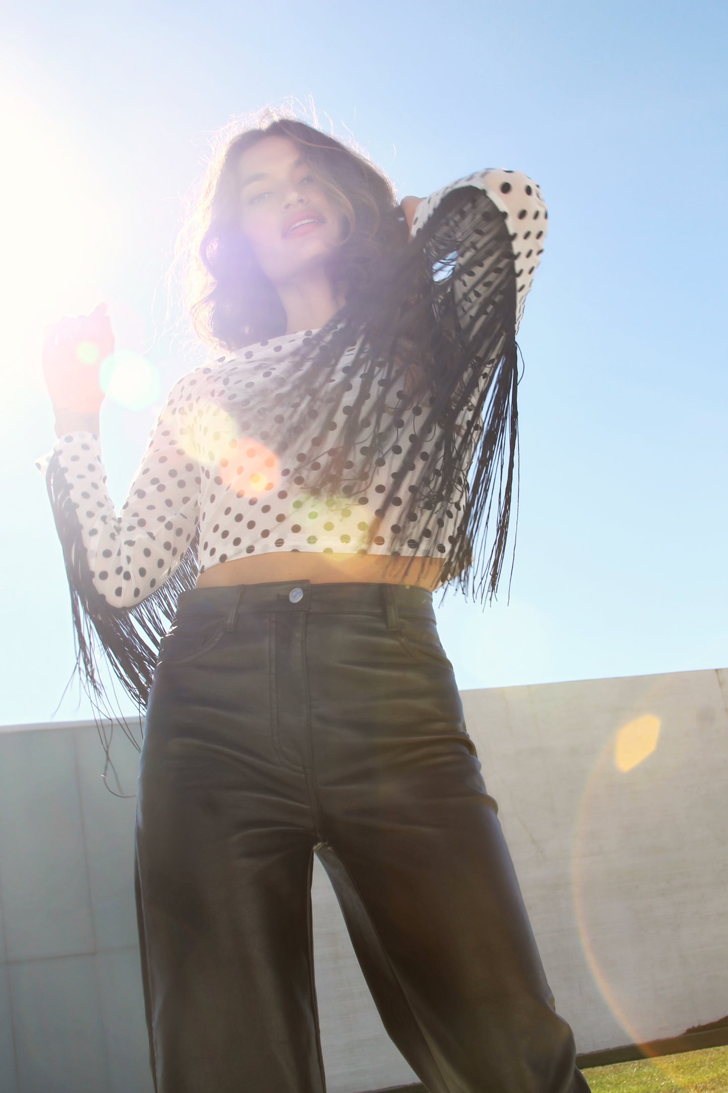 LOTTY DOTTY sheer polka dot + tassel fringe top, small *SAINTS & HEARTS + USA MADE*