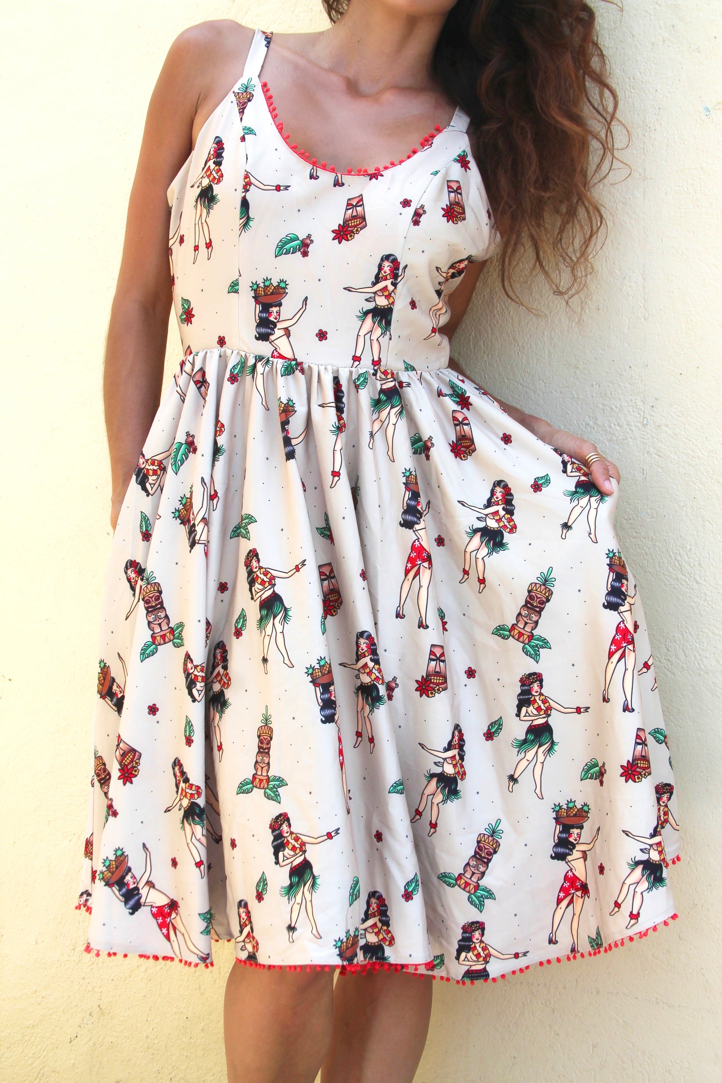 HULA GIRL nostalgic print midi dress, medium