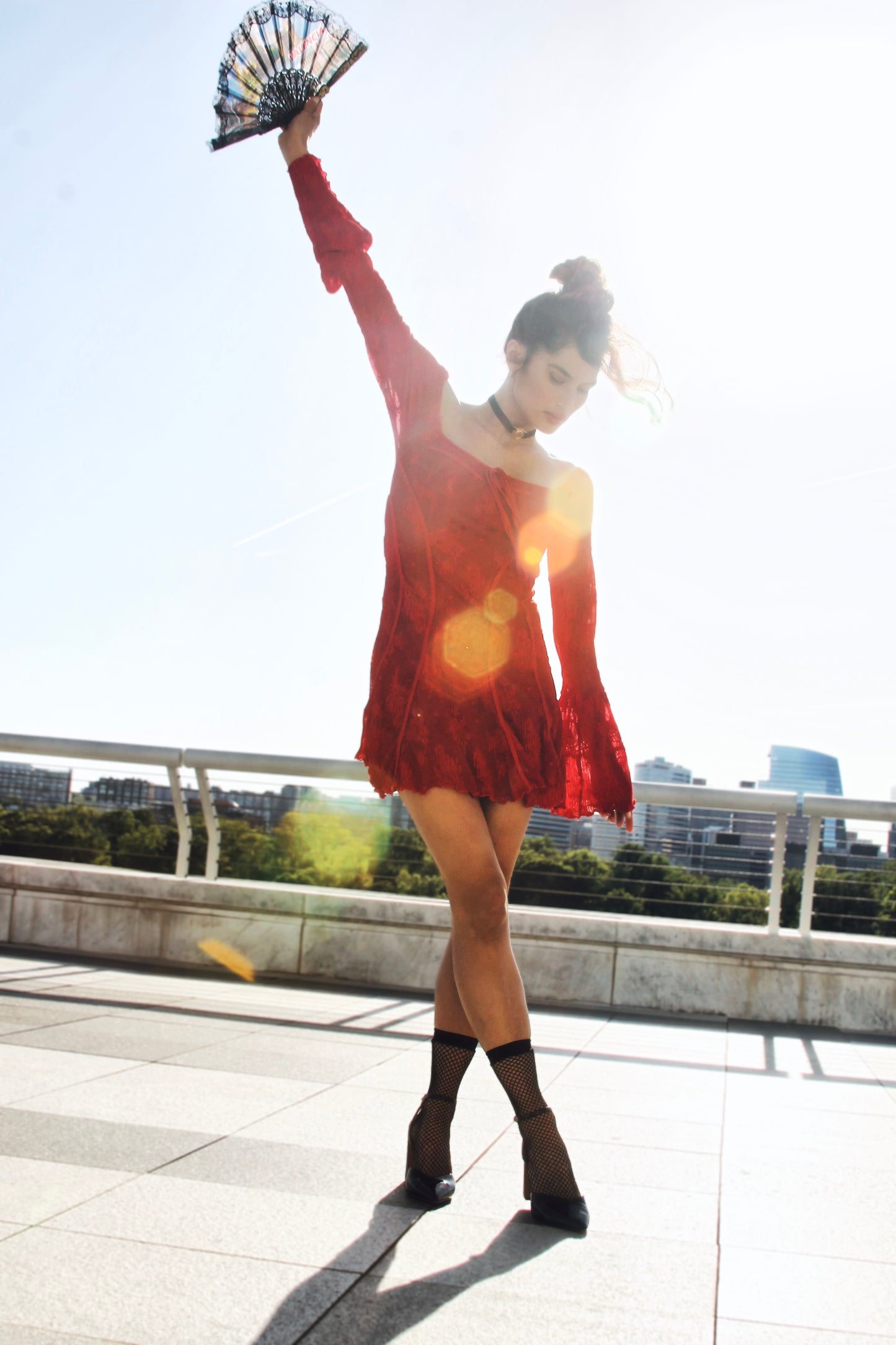 A SPANISH FALL romantic lace + bell sleeve mini dress, *VINTAGE GUCCI* medium >> red
