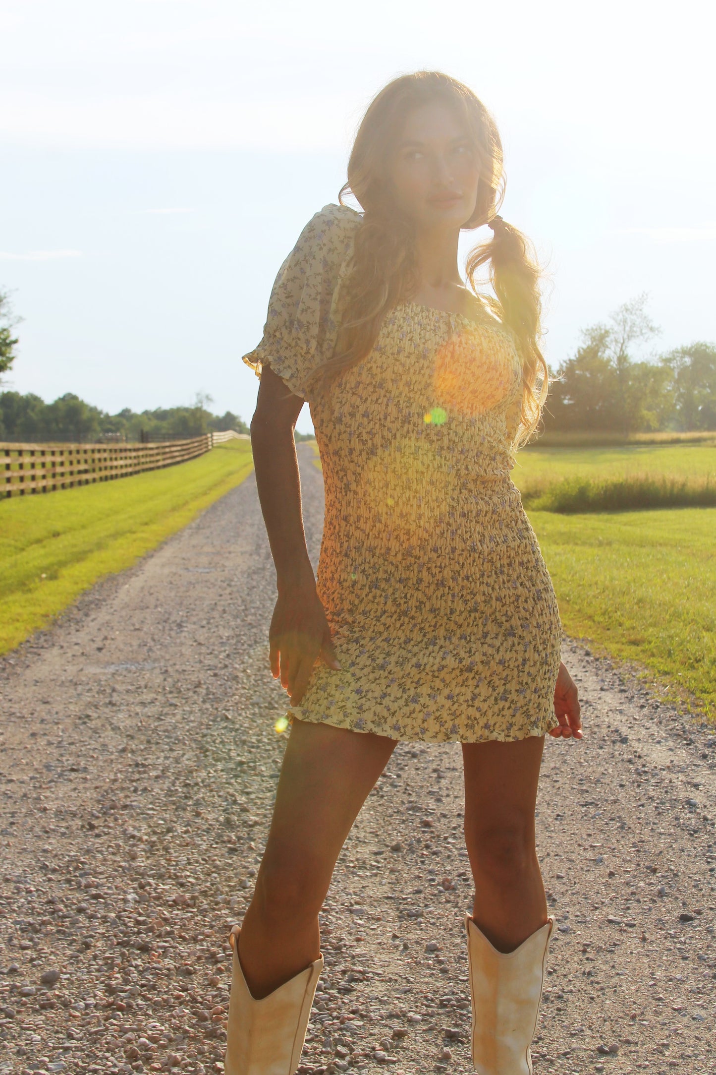 JUNIPER SUNSET smocked floral mini dress, medium
