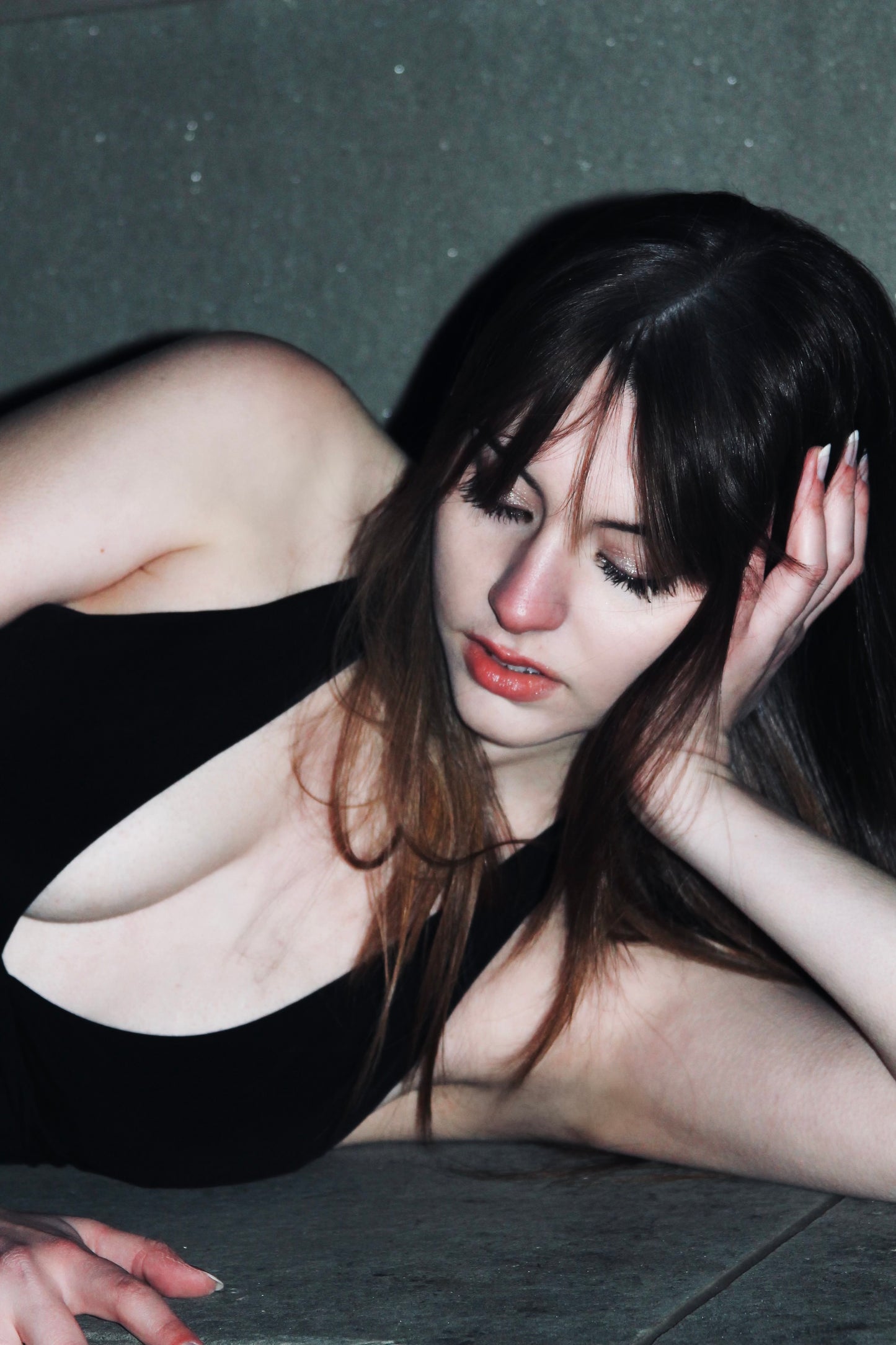 TWILIGHT deep plunge + ultra thigh-high slit maxi dress, size extra small, Nookie >> midnight black