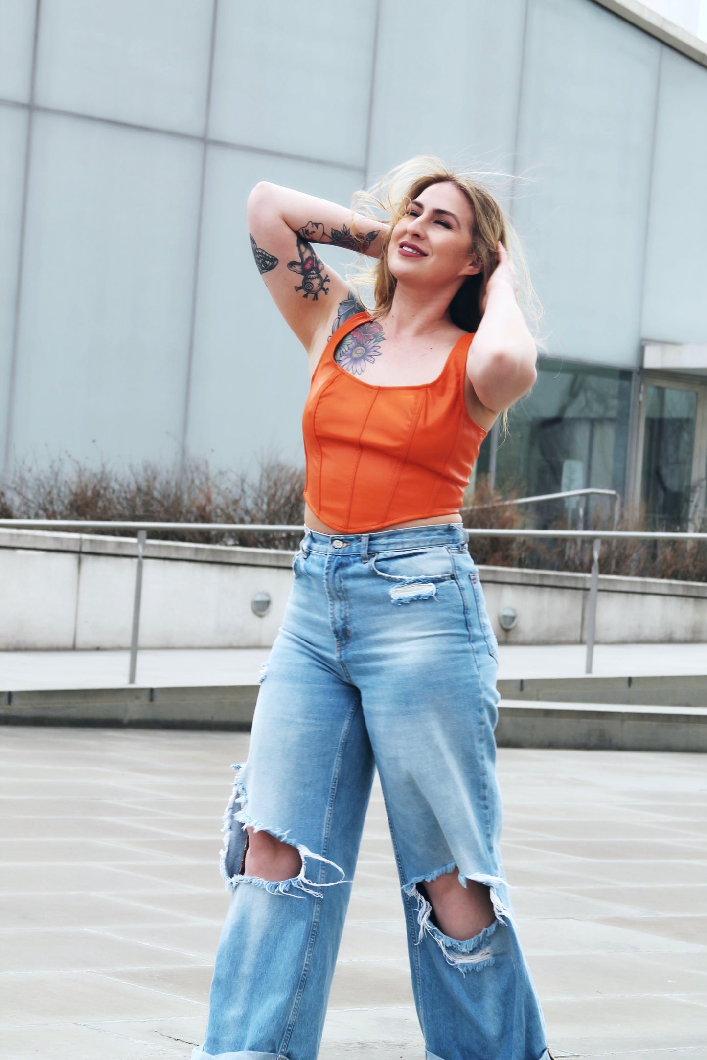 FIRE SIGN vegan leather crop top, large