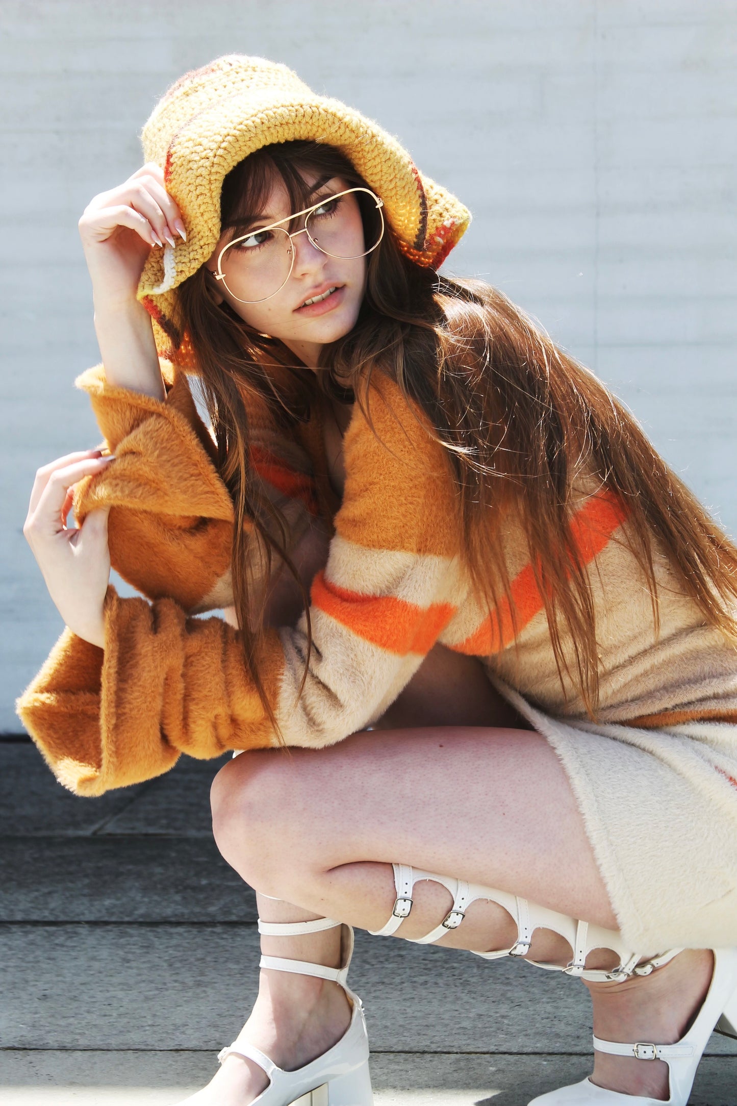 70’s SORT OF THANG striped fuzzy bell sleeve knit sweater dress, small *VINTAGE*