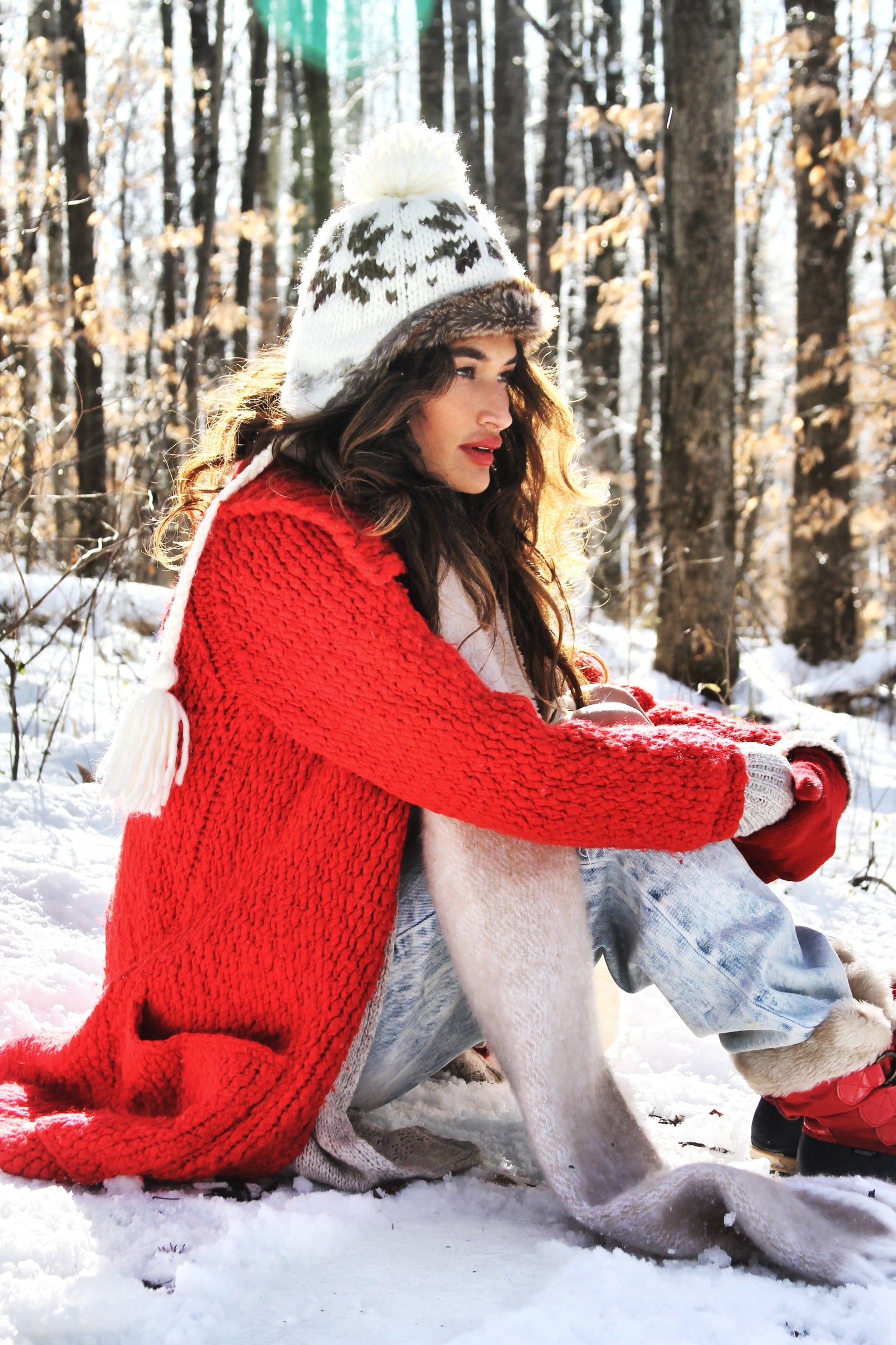SNOW DAY chunky cable knit jacket *TRUE VINTAGE + FOXY FAVE* >> candy apple red