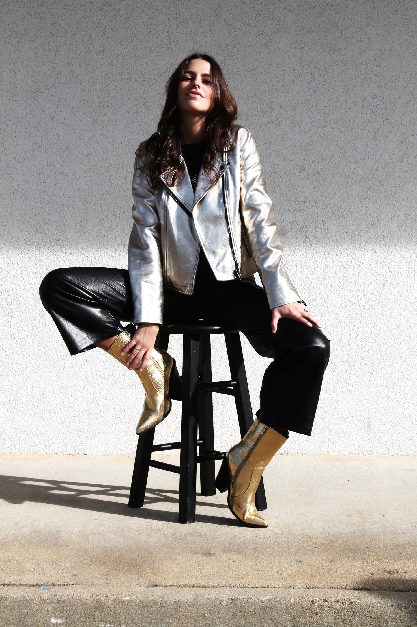 GOTHAM CITY gold metallic vegan leather jacket, medium