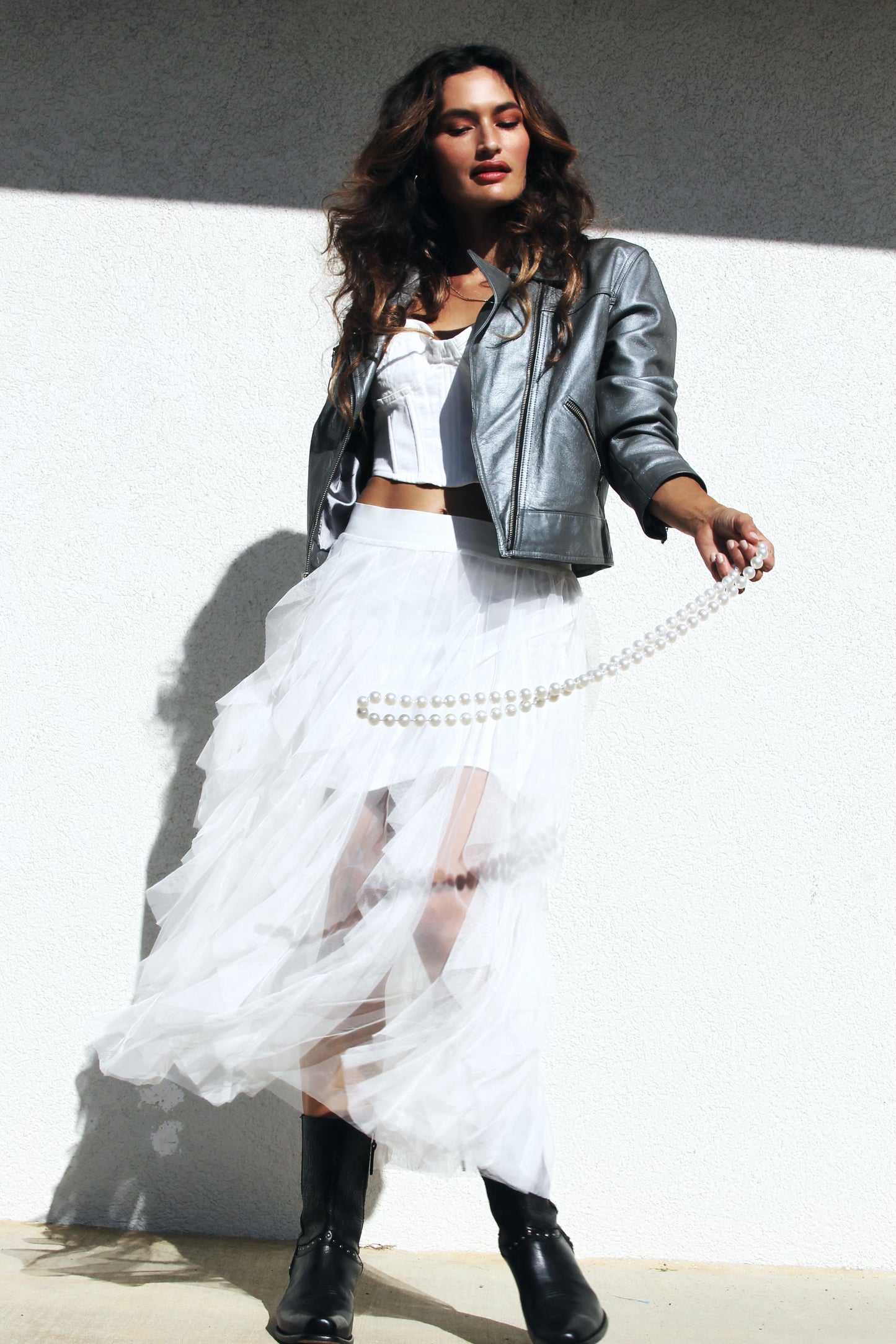 SPACE CASE leather moto jacket, medium *VINTAGE GUESS + 100% GENUINE LEATHER >> gunmetal