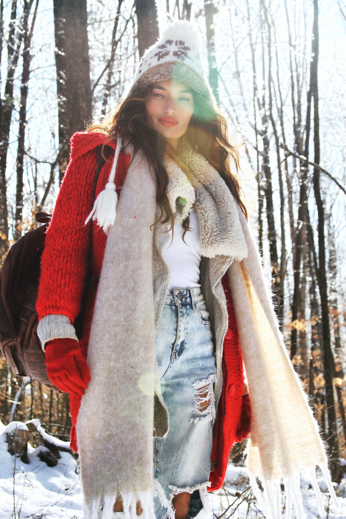 SNOW DAY chunky cable knit jacket *TRUE VINTAGE + FOXY FAVE* >> candy apple red
