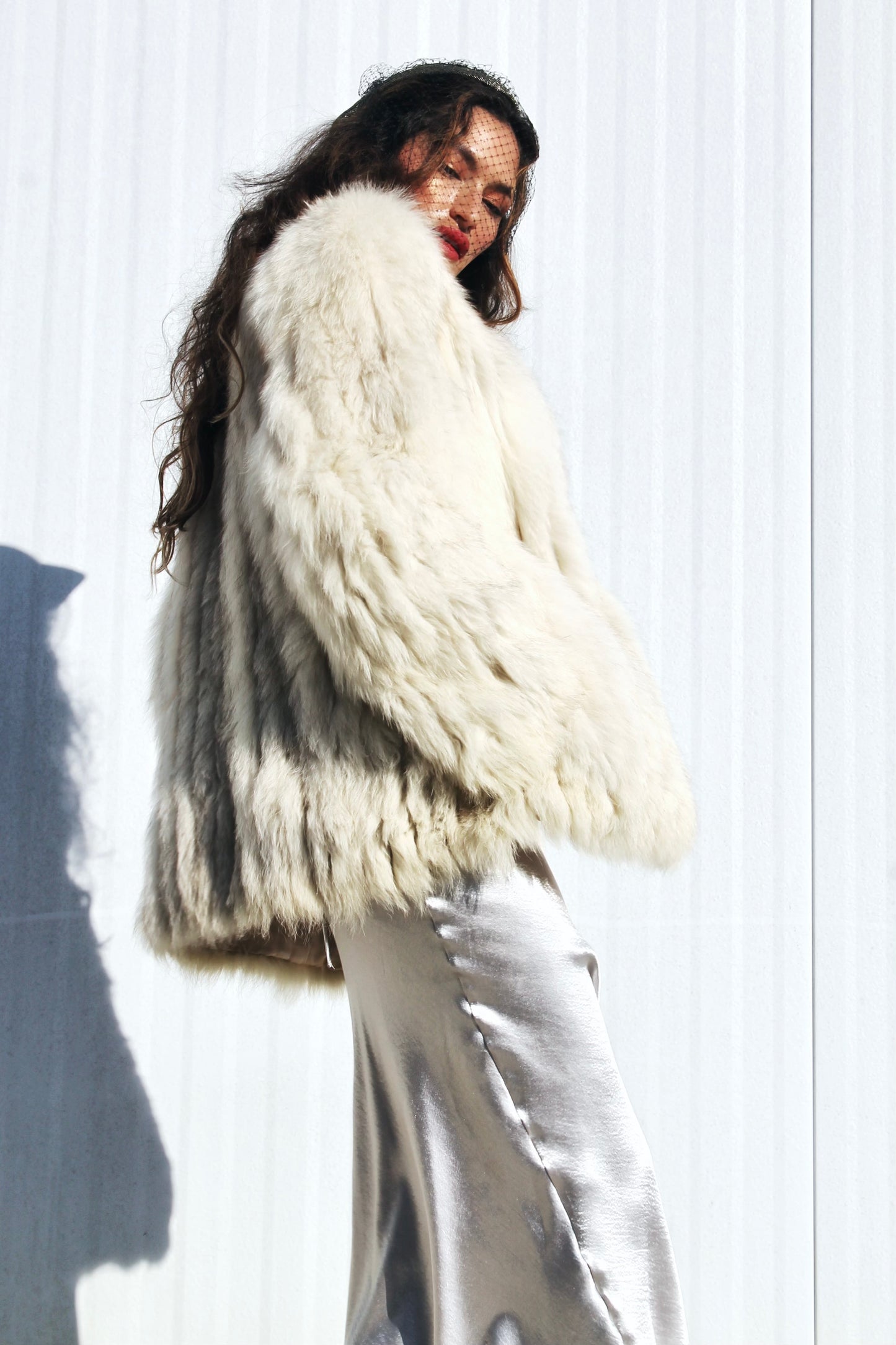 FOXY SOCIETY fur coat, small/medium *VINTAGE + GENUINE FOX FUR, SILK, SUEDE + JACQUES SAINT LAURENT*