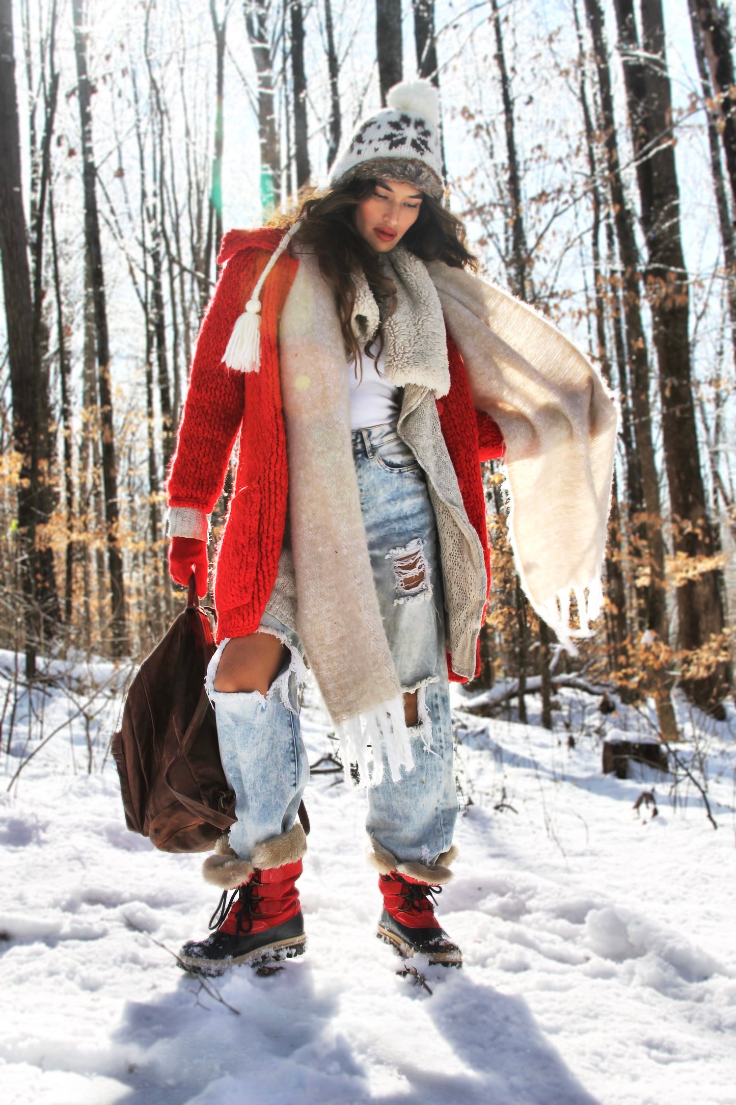 SNOW DAY chunky cable knit jacket *TRUE VINTAGE + FOXY FAVE* >> candy apple red