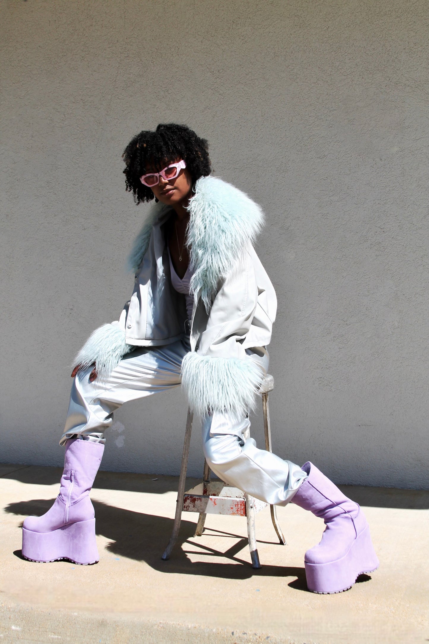 SHOW PONY vegan leather • shag fur jacket, size 14 *ASOS*