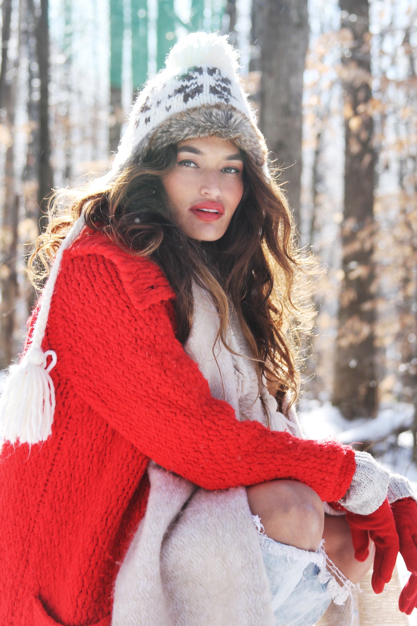 SNOW DAY chunky cable knit jacket *TRUE VINTAGE + FOXY FAVE* >> candy apple red