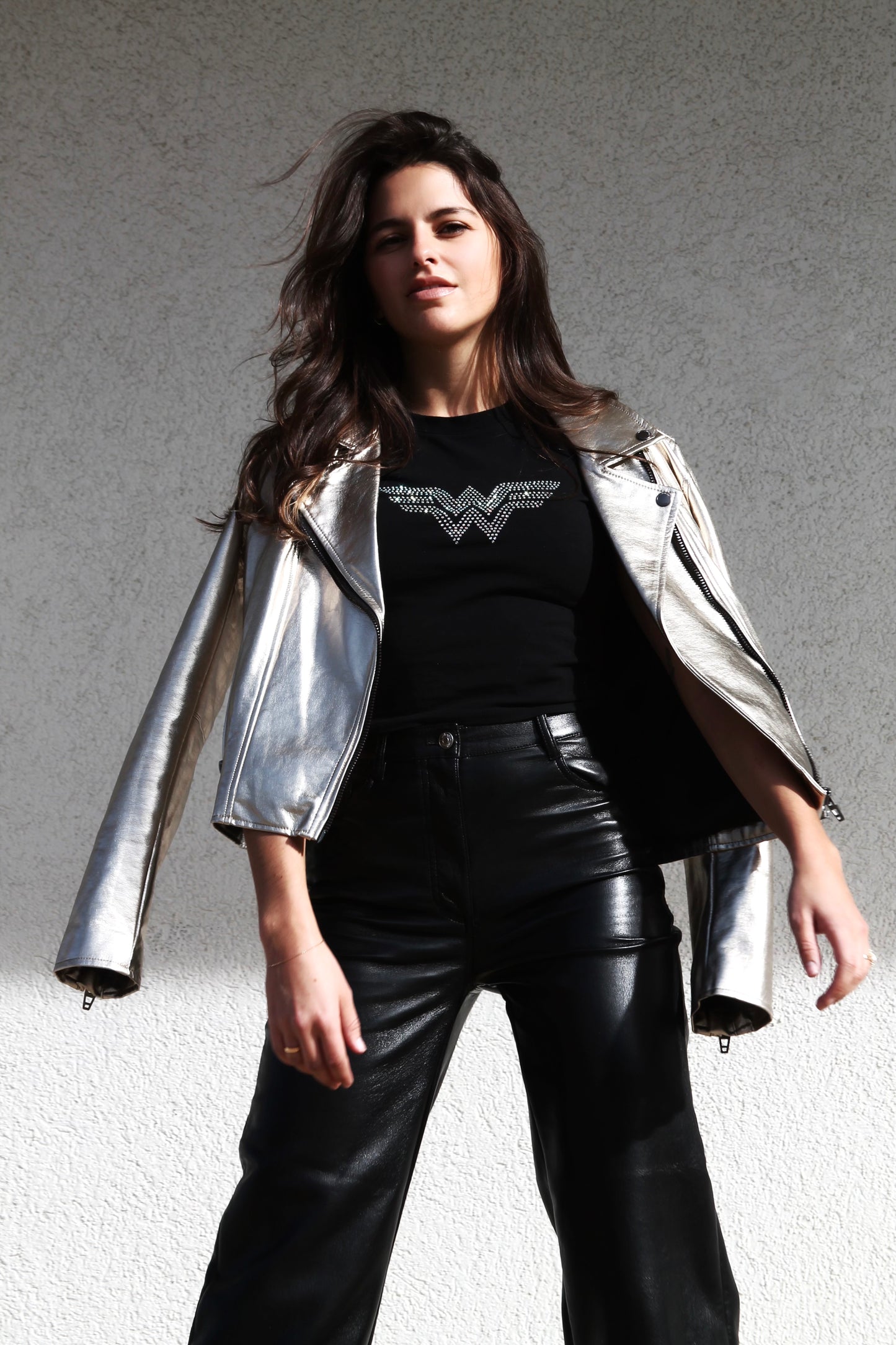 GOTHAM CITY gold metallic vegan leather jacket, medium