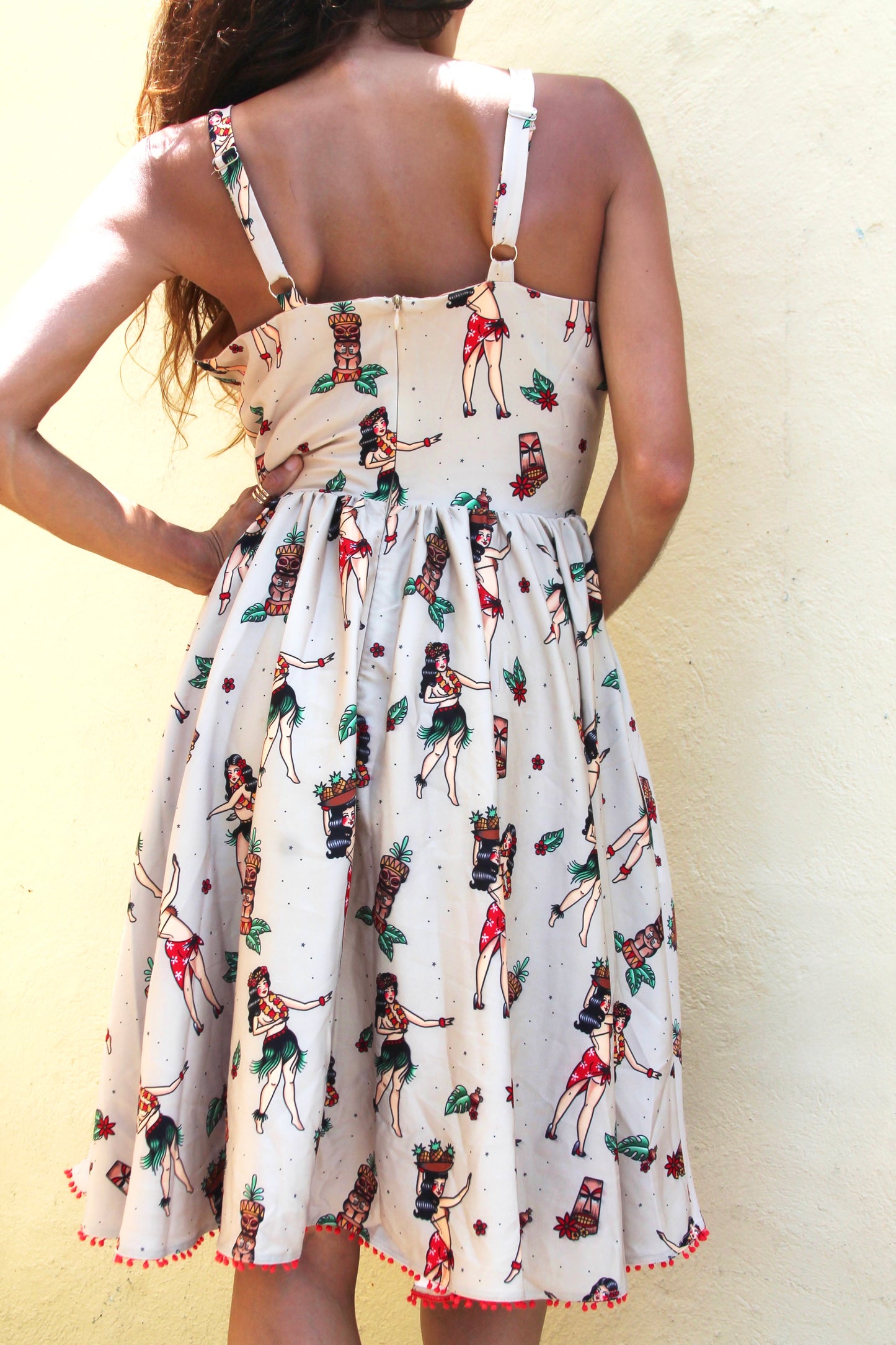 HULA GIRL nostalgic print midi dress, medium