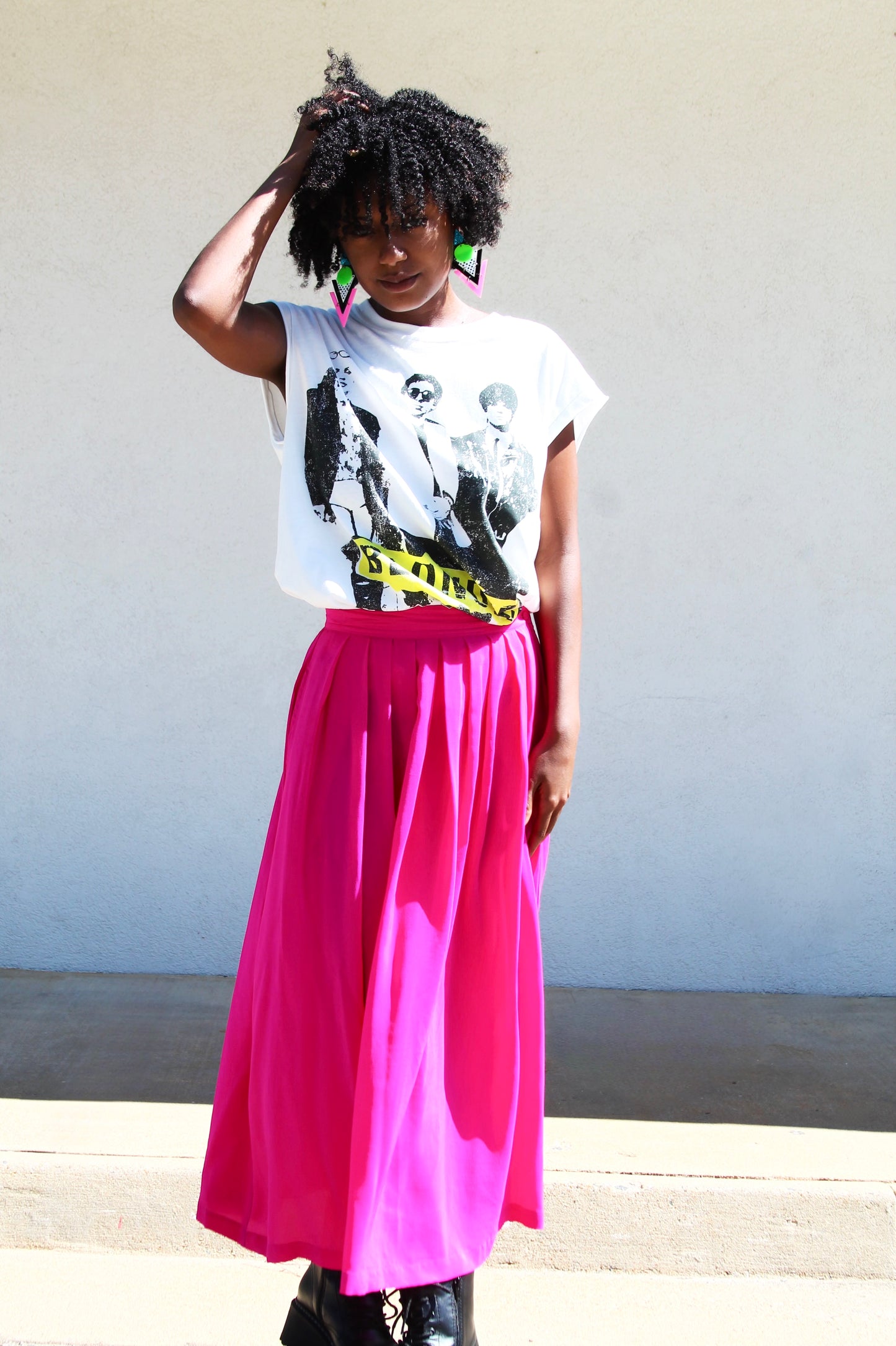 IN THE NEAR FUCHSIA pleated silk midi skirt, small/medium *VINTAGE •100% SILK*
