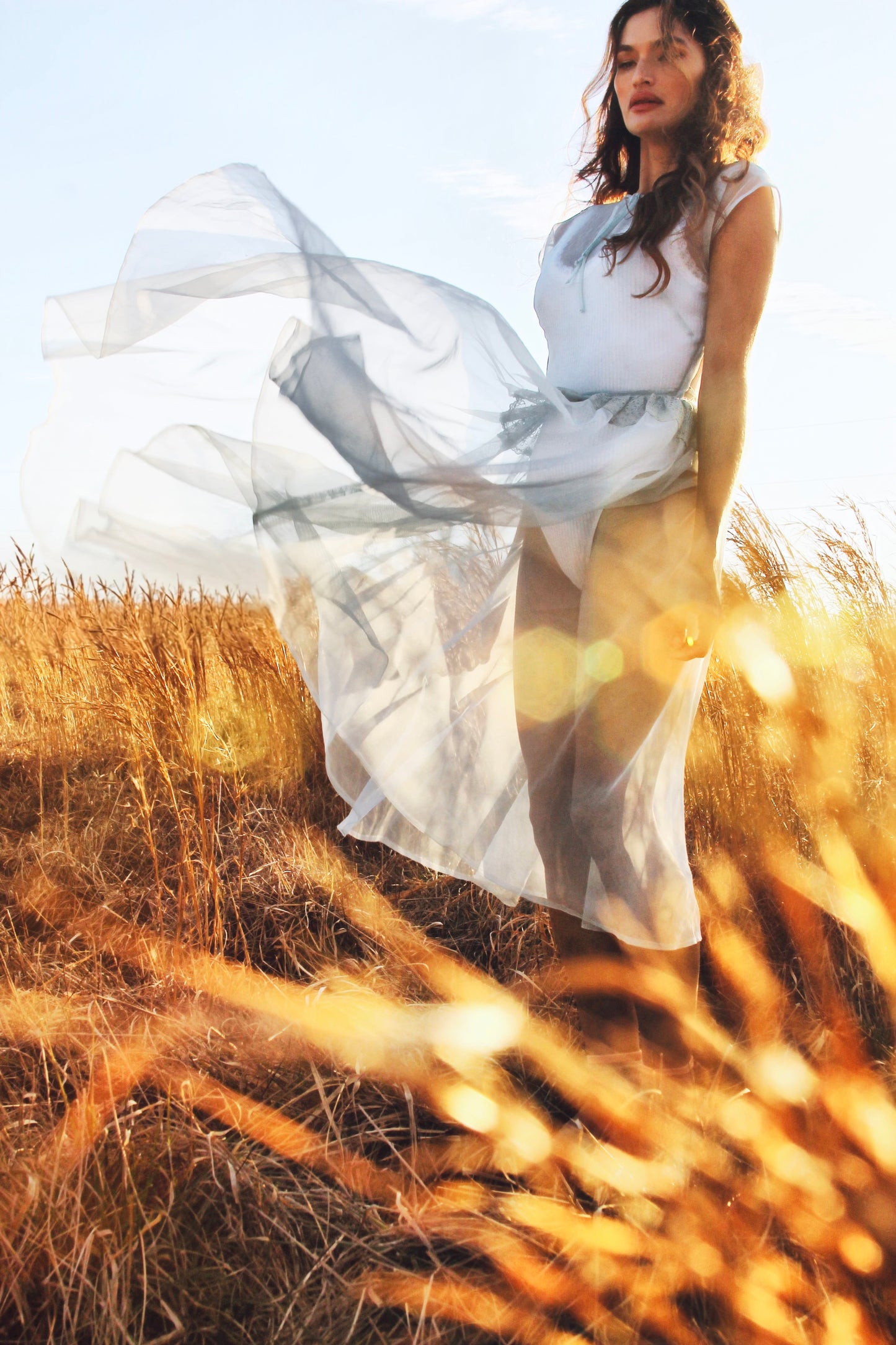 MEMORIES OF THE SUN completely sheer midi dress *FOXY FAVE* in antique blue
