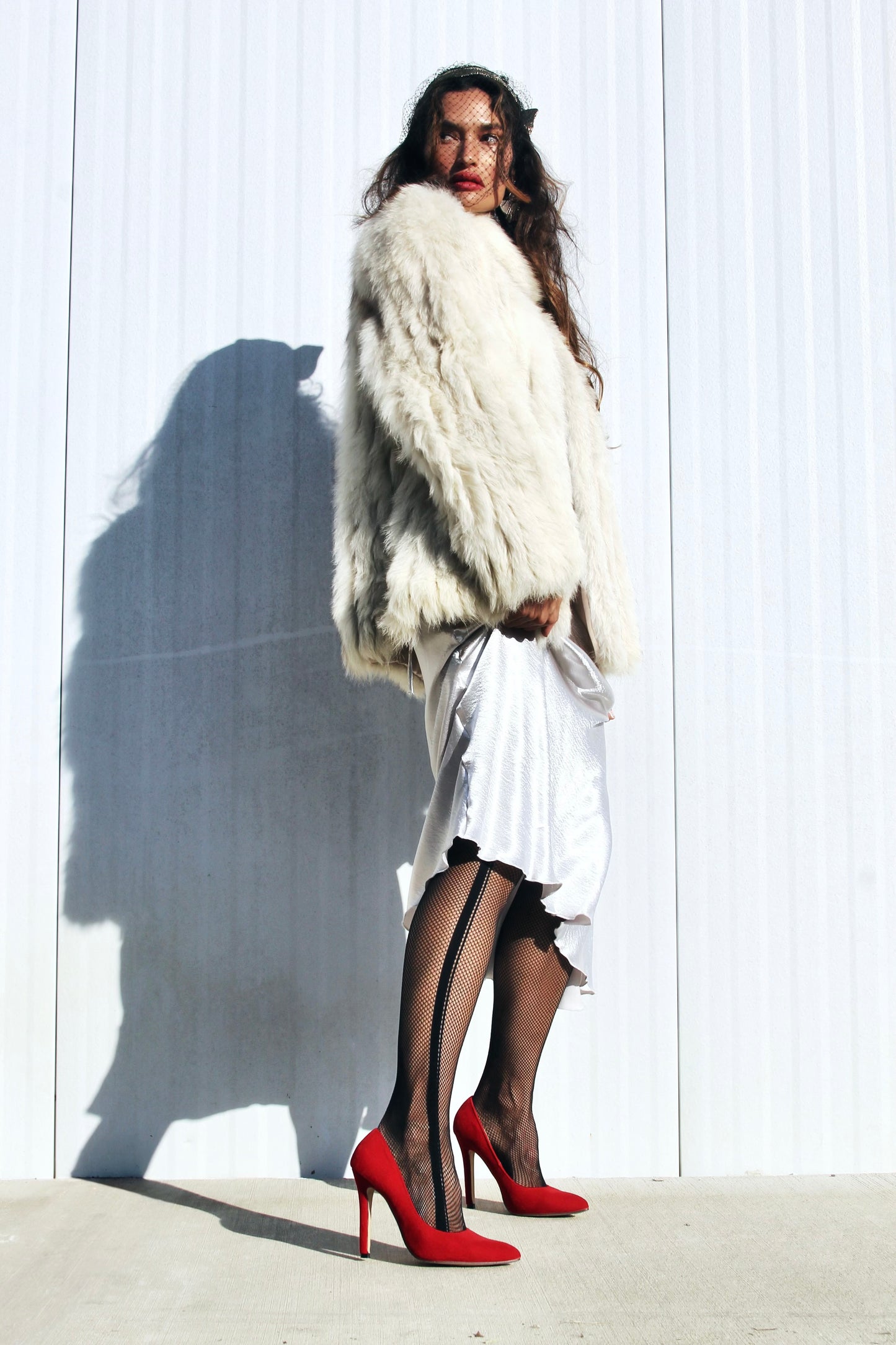 FOXY SOCIETY fur coat, small/medium *VINTAGE + GENUINE FOX FUR, SILK, SUEDE + JACQUES SAINT LAURENT*