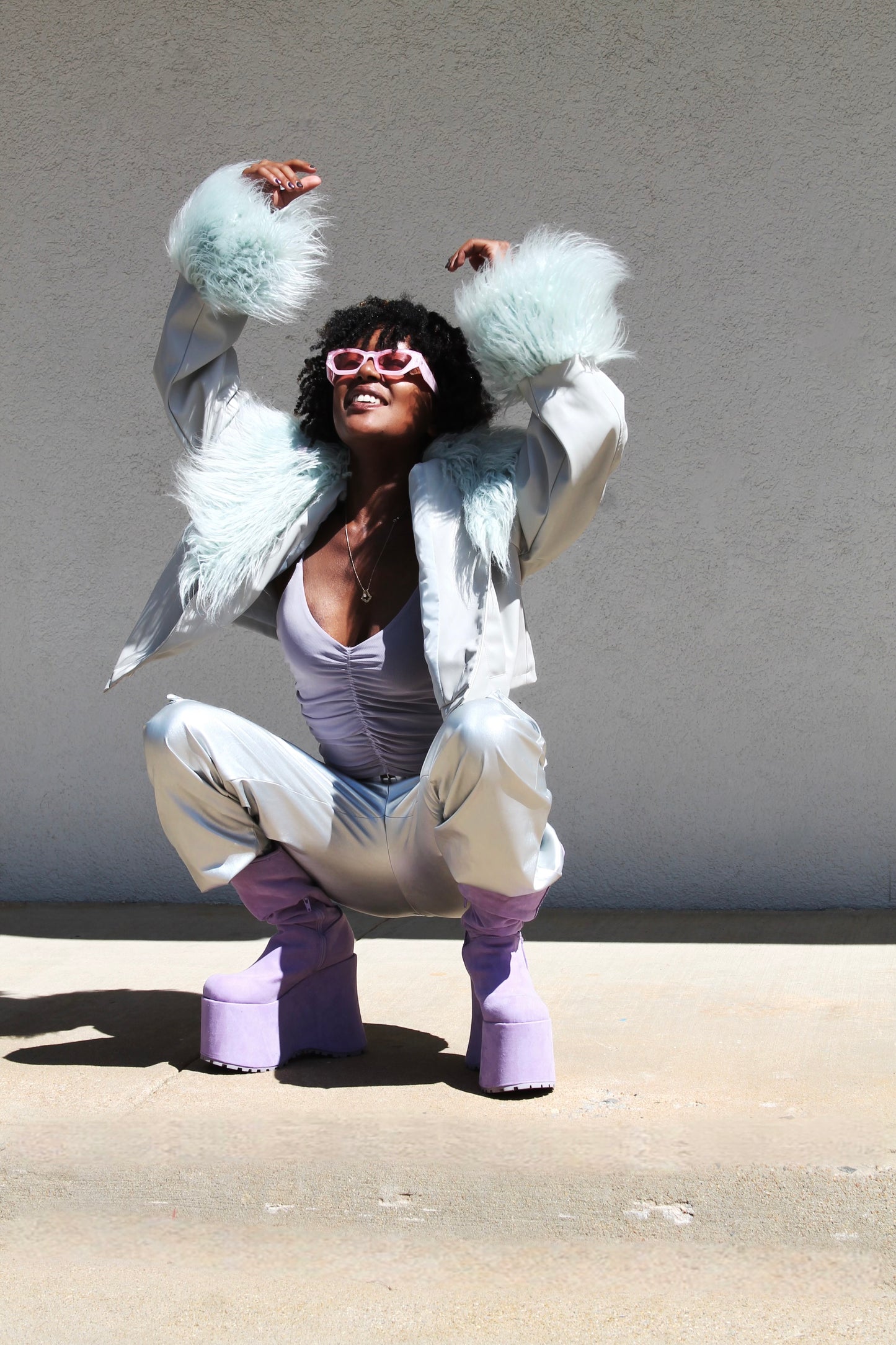 SHOW PONY vegan leather • shag fur jacket, size 14 *ASOS*