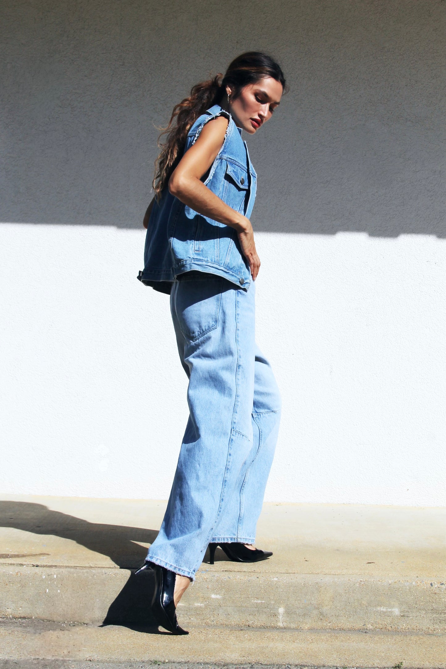 PURE JEANIUS cut off denim vest, size 14/16, The Original Arizona Jean Company *VINTAGE*