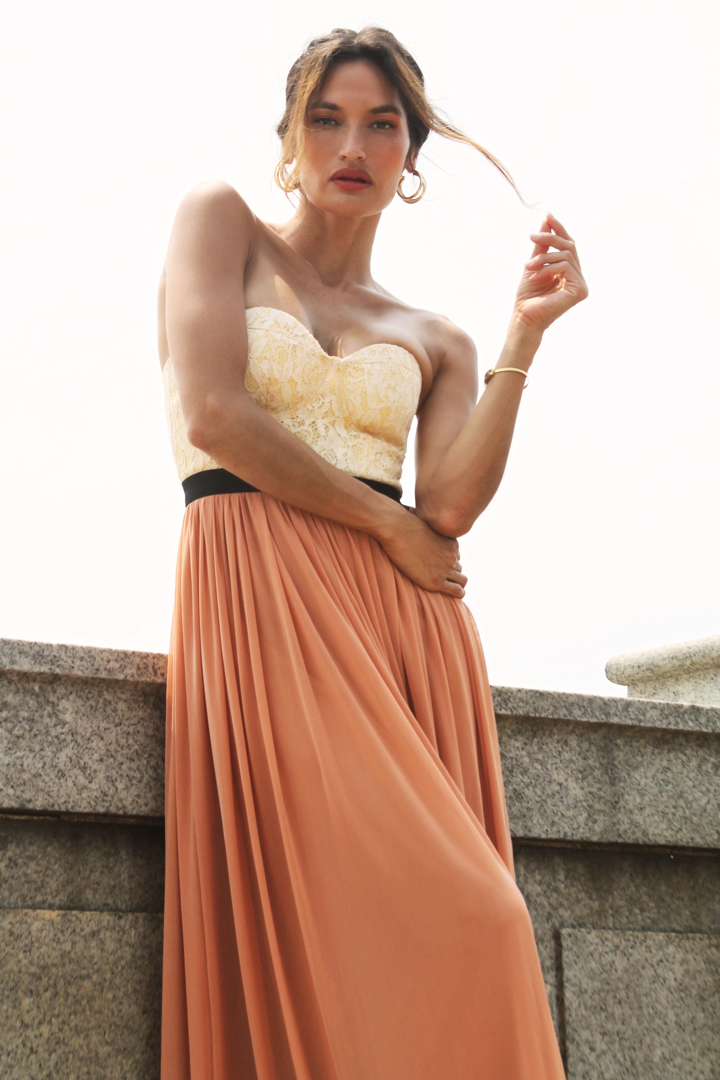 A LA MODE corset maxi dress, size small, Say What >> pumpkin + french vanilla