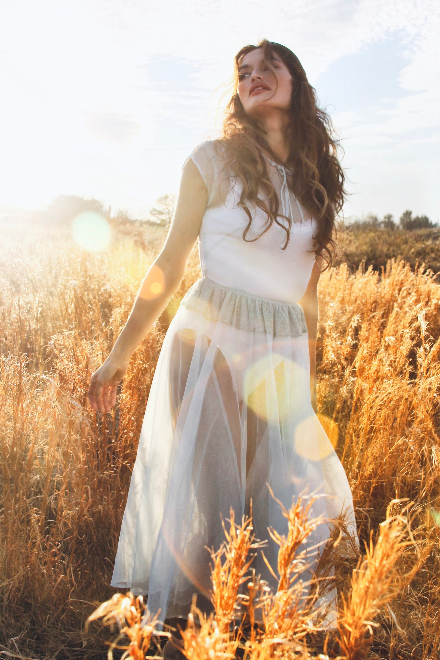 MEMORIES OF THE SUN completely sheer midi dress *FOXY FAVE* in antique blue