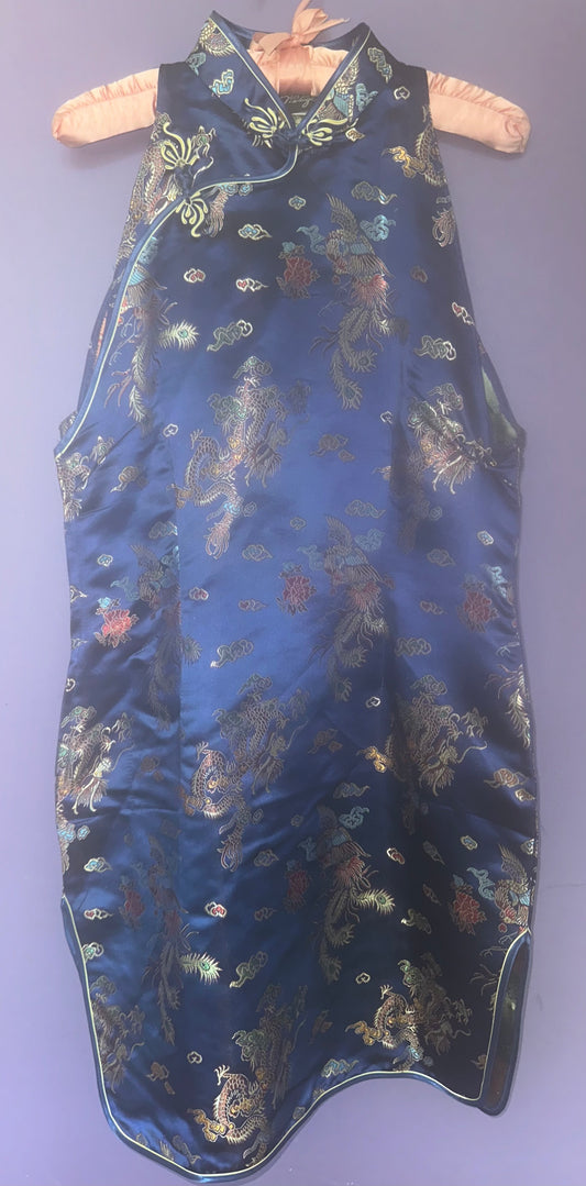 BLUE MOON satin + embroidered mini dress, large *VINTAGE*
