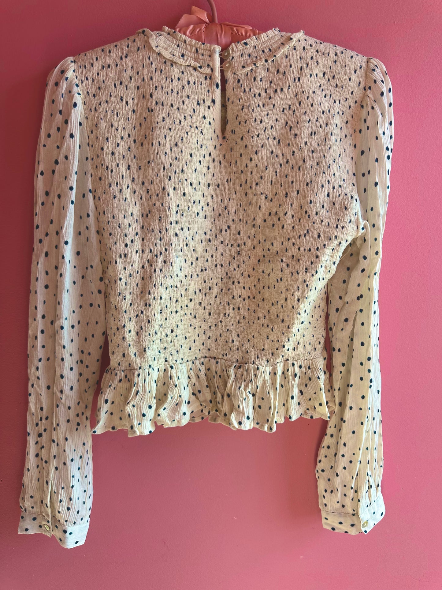 KISS ME smocked polka dot top, small