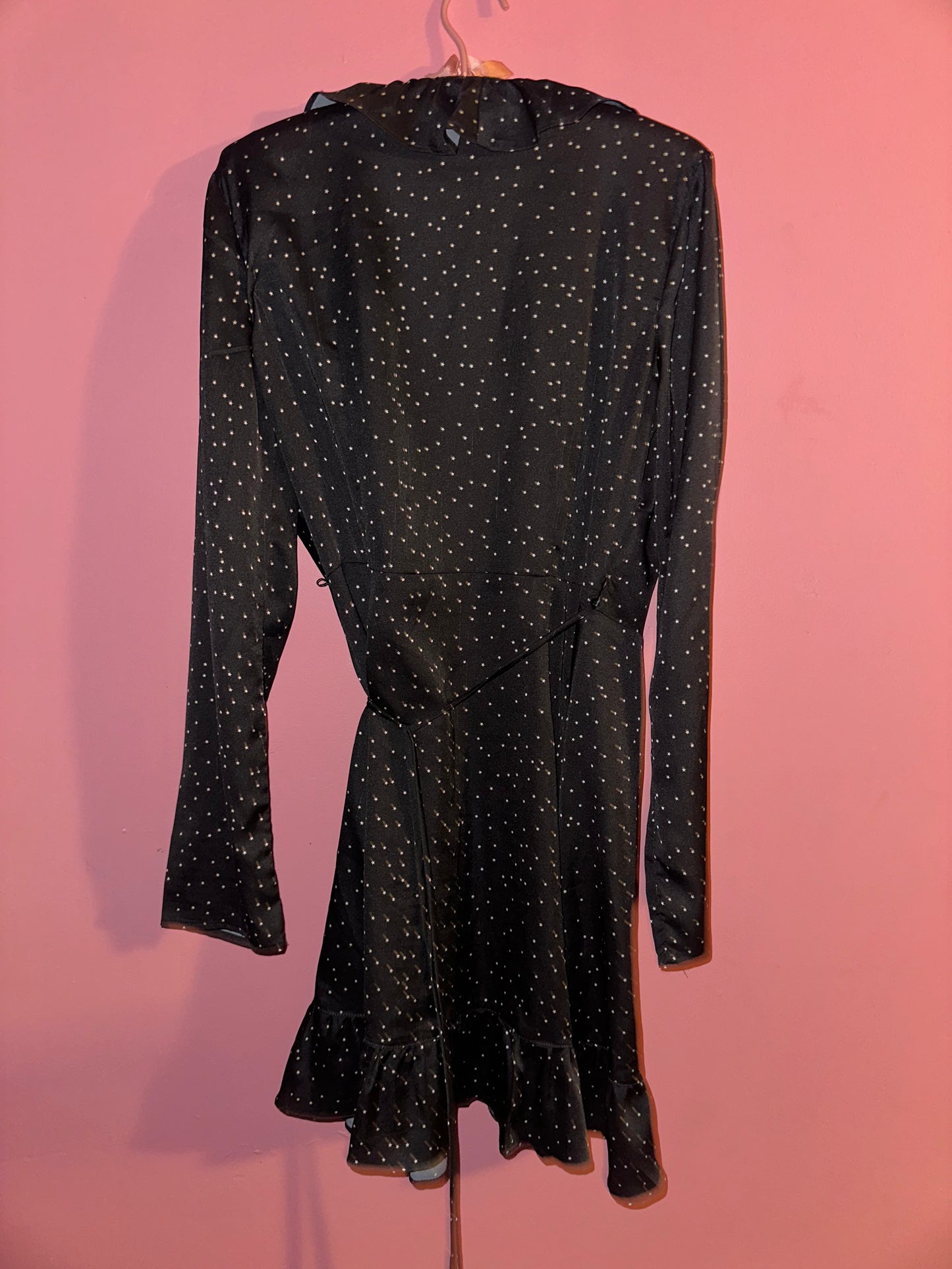 A STAR IS BORN satin polka dot wrap dress, medium >> black + white