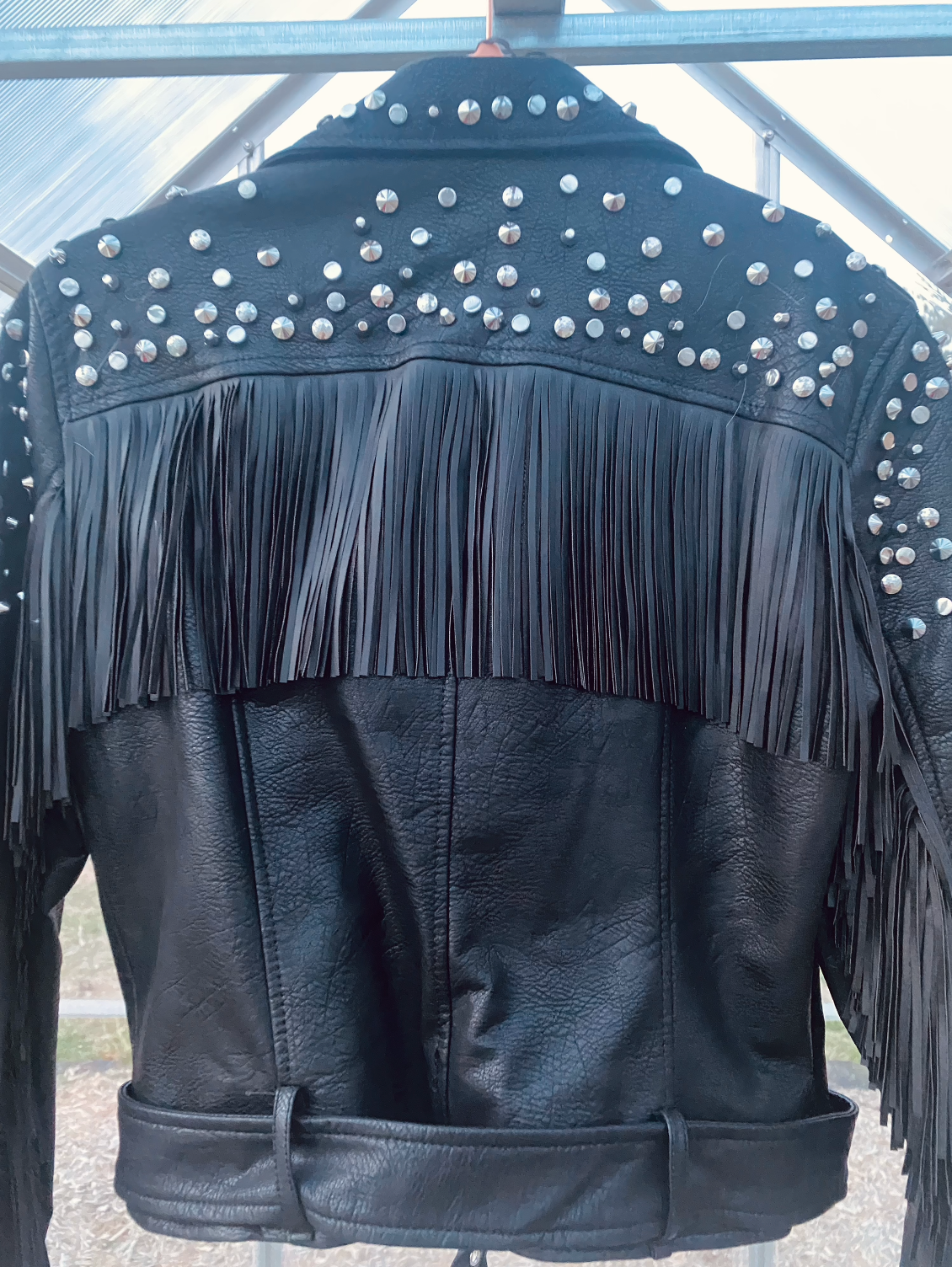 ONE & ONLY fringe faux leather motorcycle jacket