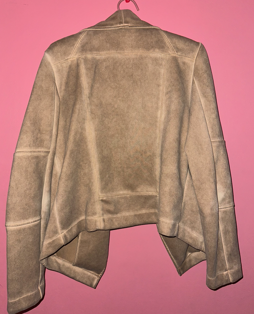 DOWN FOR ANYTHING faux suede jacket, medium >> sand