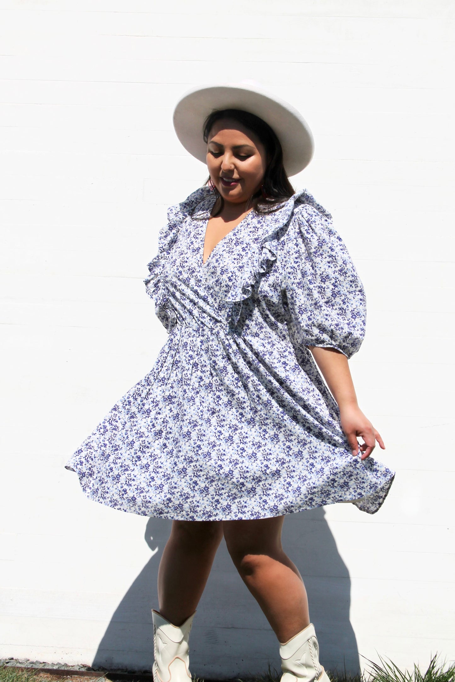 SWEET DISPOSITION ruffled floral sun dress, large
