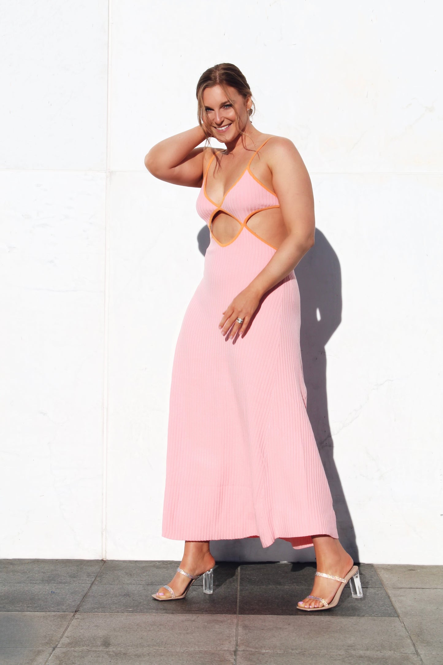 DAY GLOW diamond cut out knit max dress, large