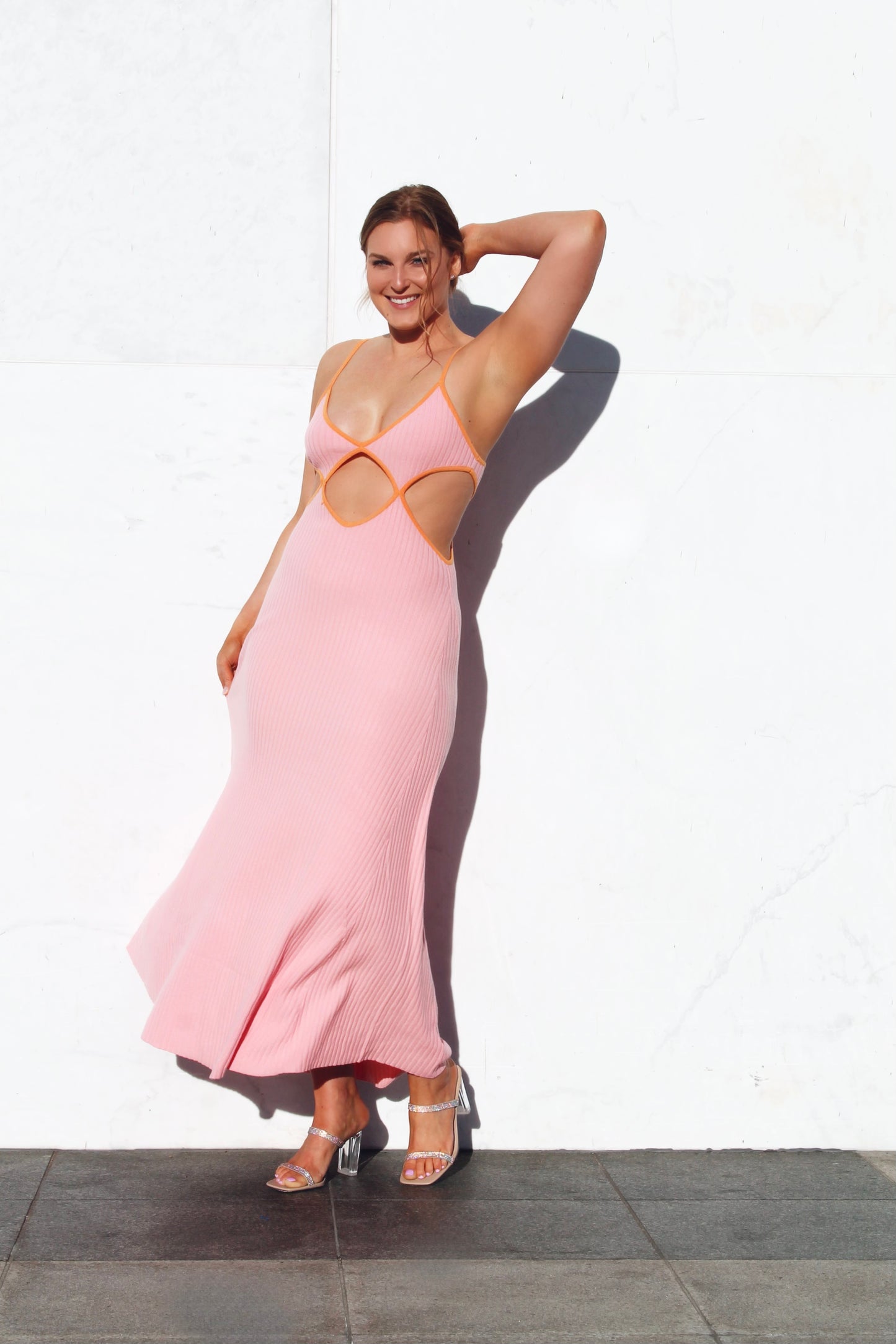 DAY GLOW diamond cut out knit max dress, large