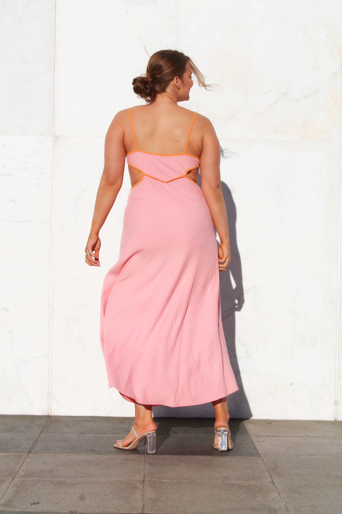 DAY GLOW diamond cut out knit max dress, large