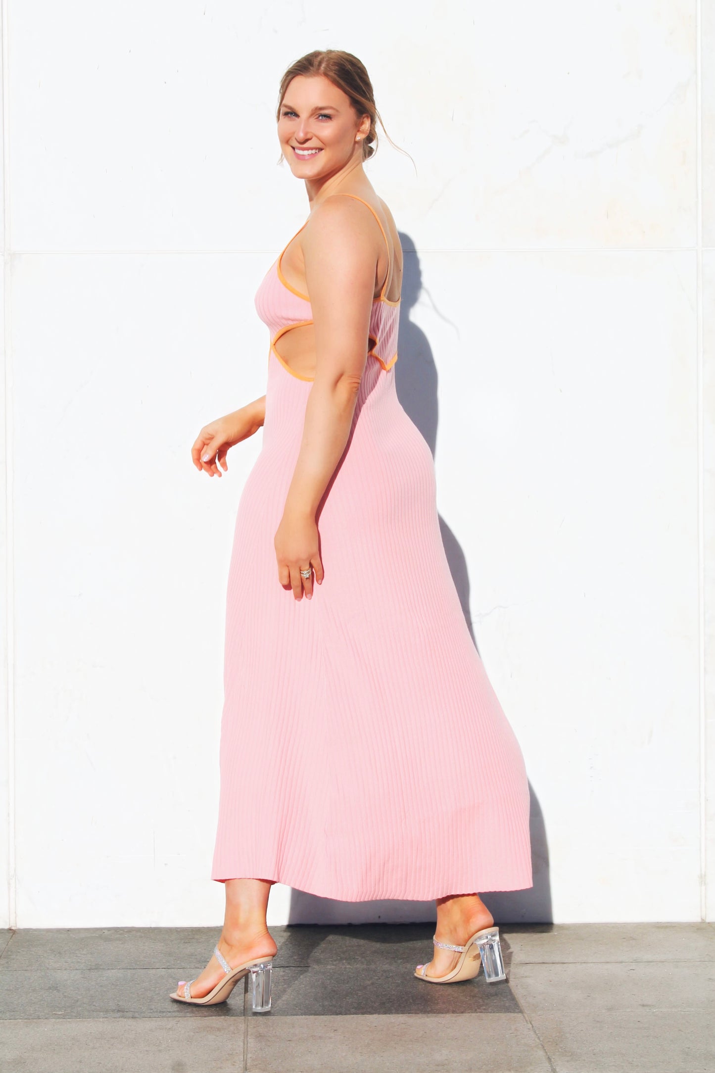 DAY GLOW diamond cut out knit max dress, large