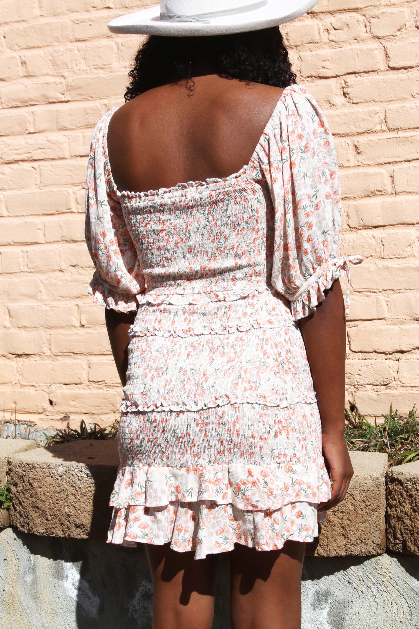 HIGHER LOVE smocked floral mini dress, small