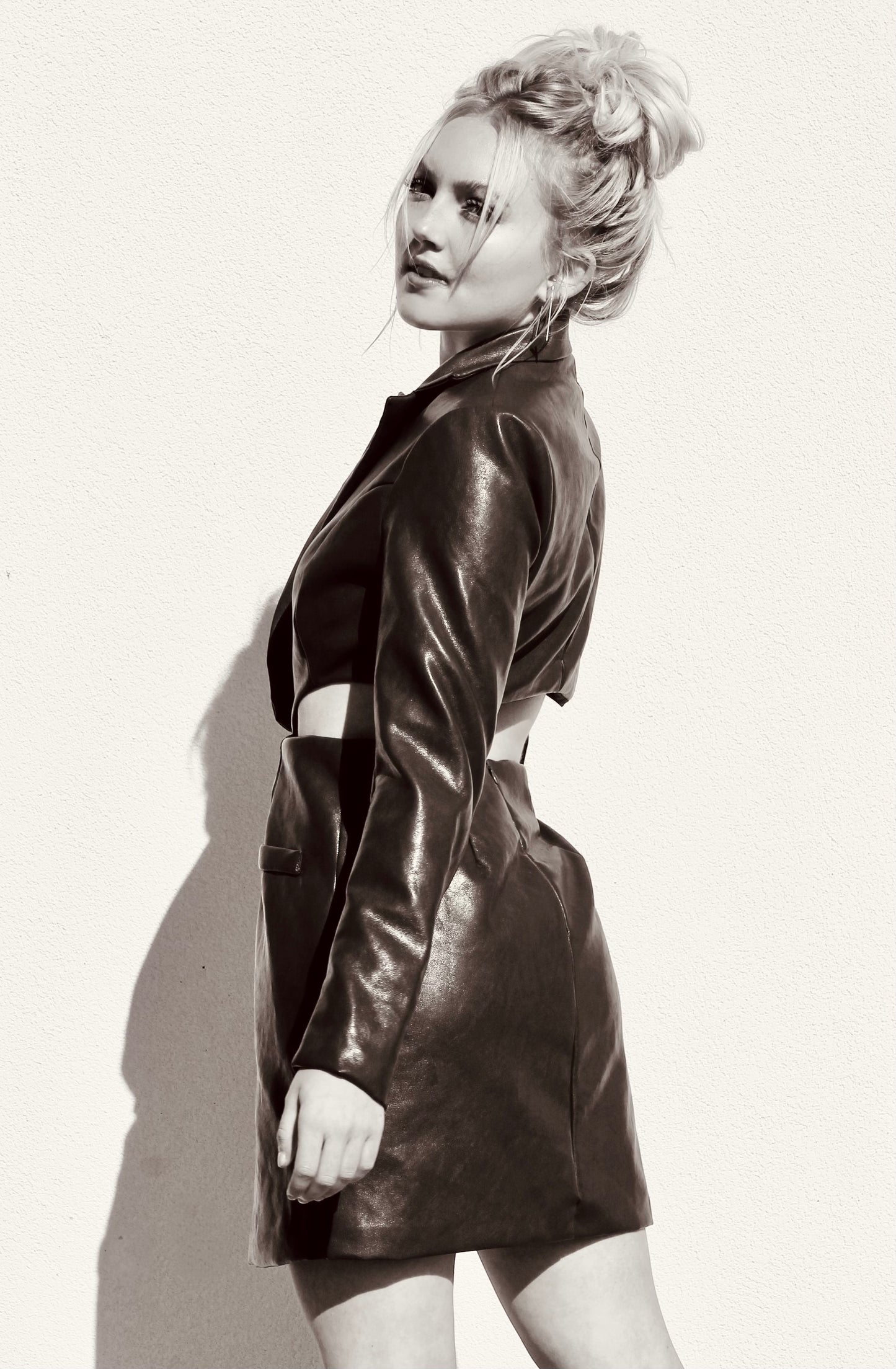 Double Agent vegan leather blazer dress