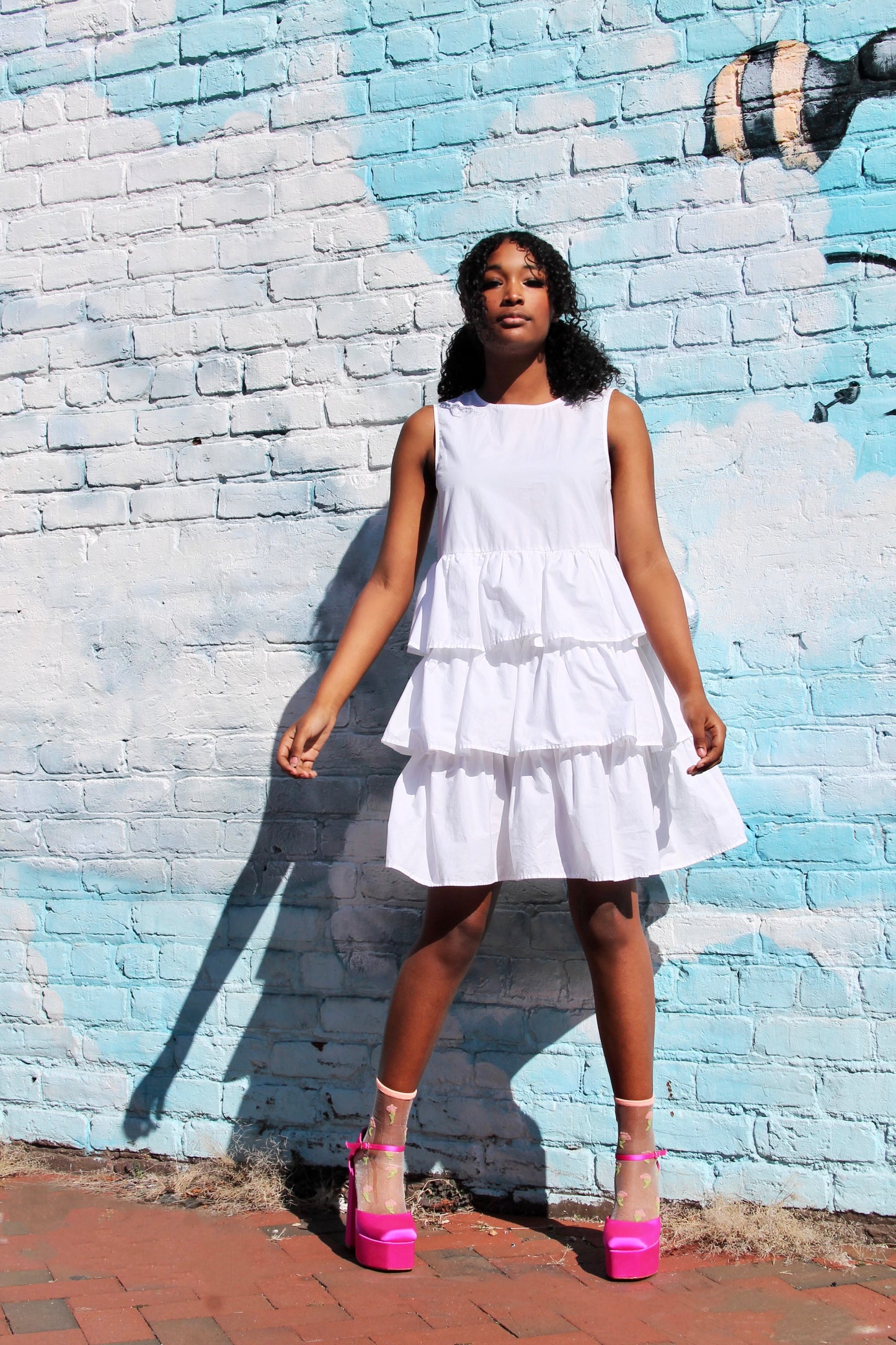 WONDER WHEEL tiered ruffle mini dress, small